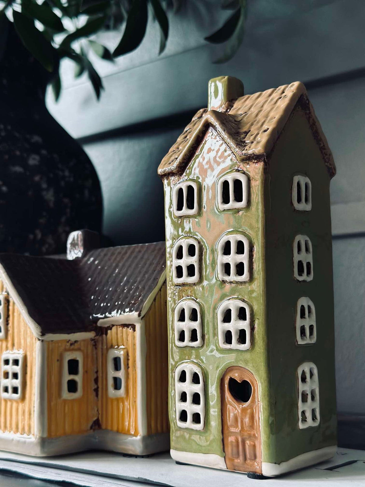 Licht huisje keramiek - Groen
