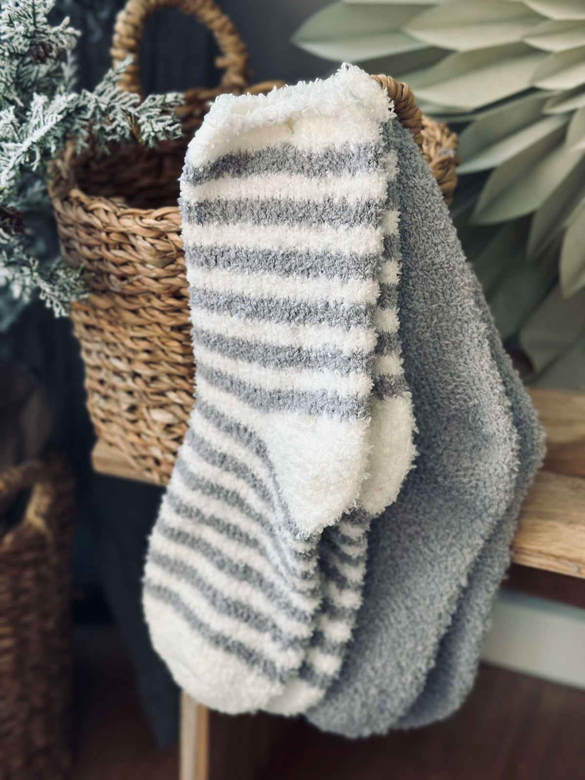 Sokken Fluffy grey stripes - Set van 2 paar