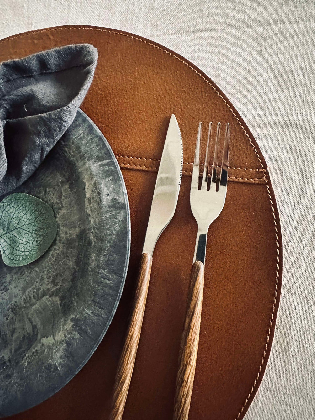 Leren placemat - Cognac Ø 38