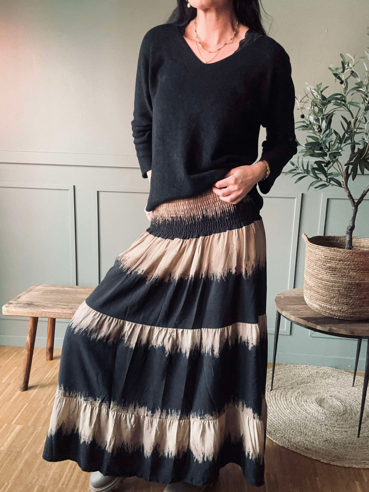 Rok met smock - Dark Camel