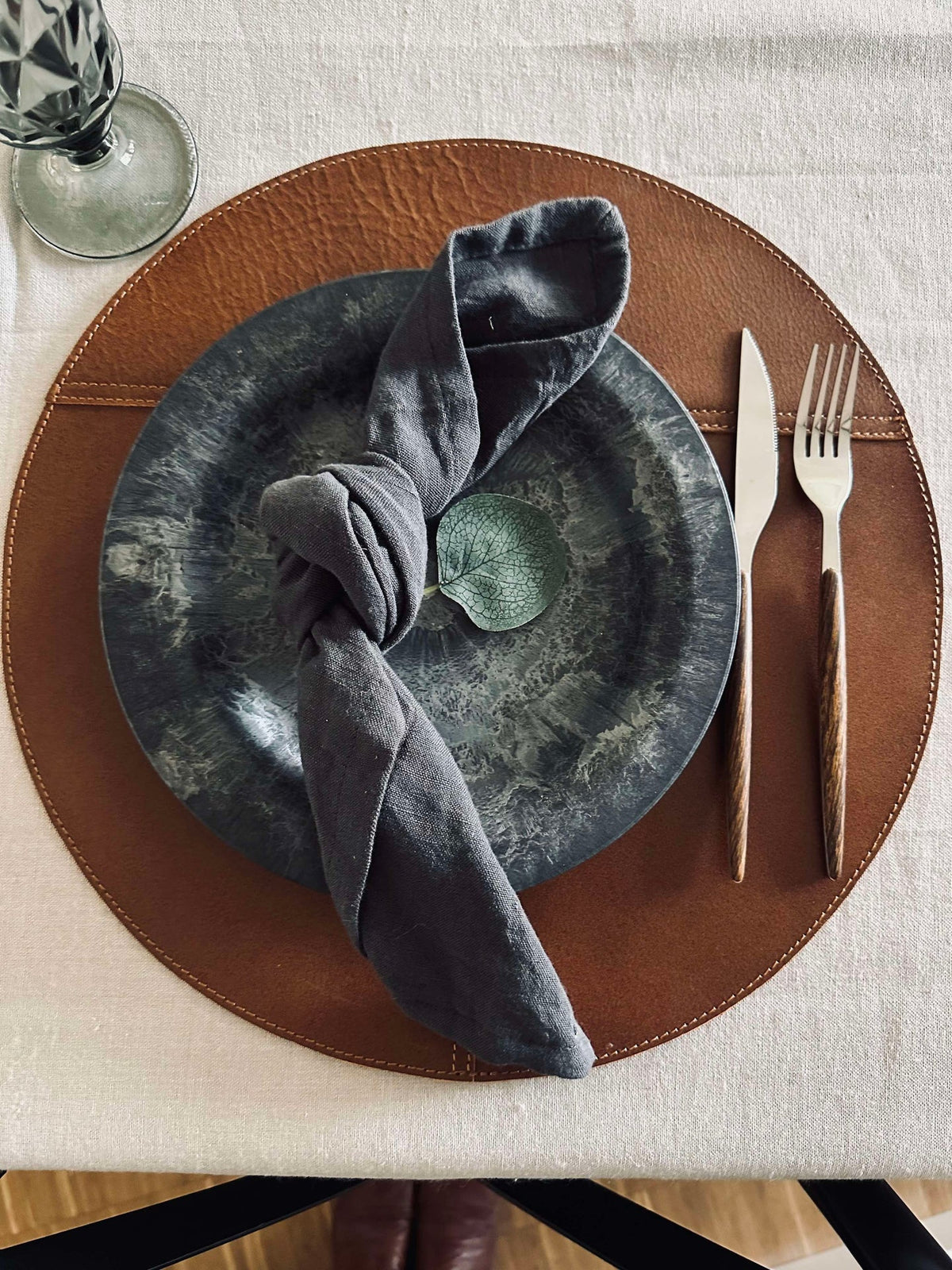 Leren placemat - Cognac Ø 38