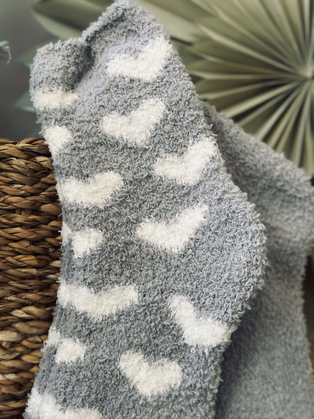 Sokken Fluffy Grey heart - set met 2 paar