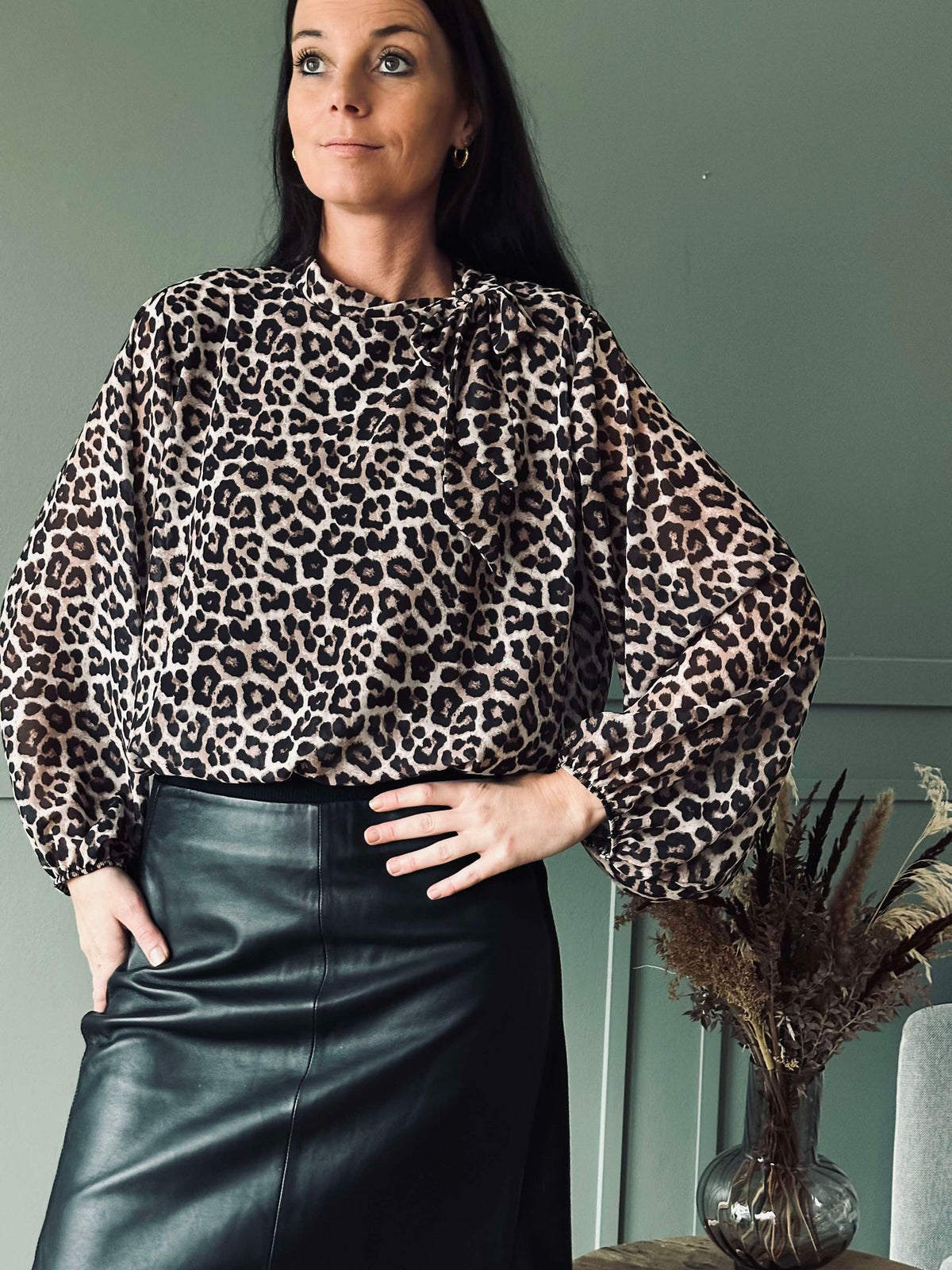 Blouse met strikje - Luipaard