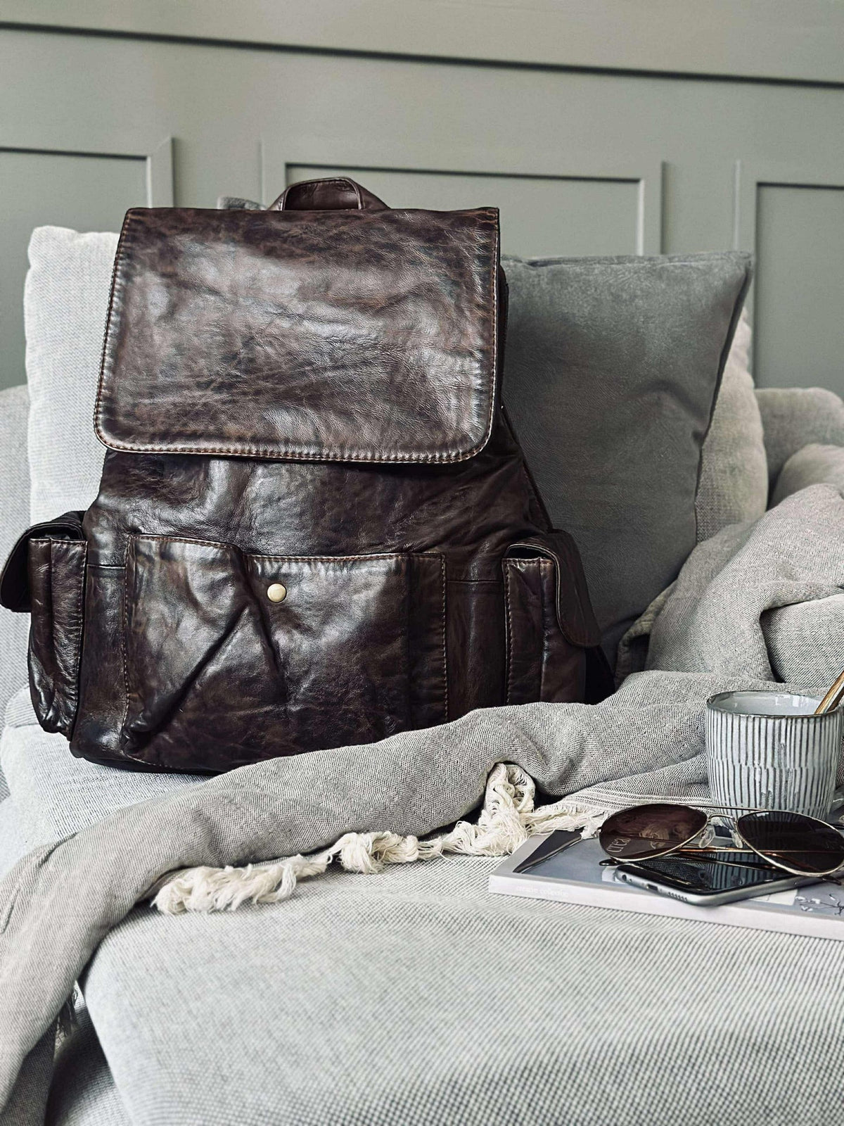 Rugzak met stoer design – Zacht lamsleer bruin
