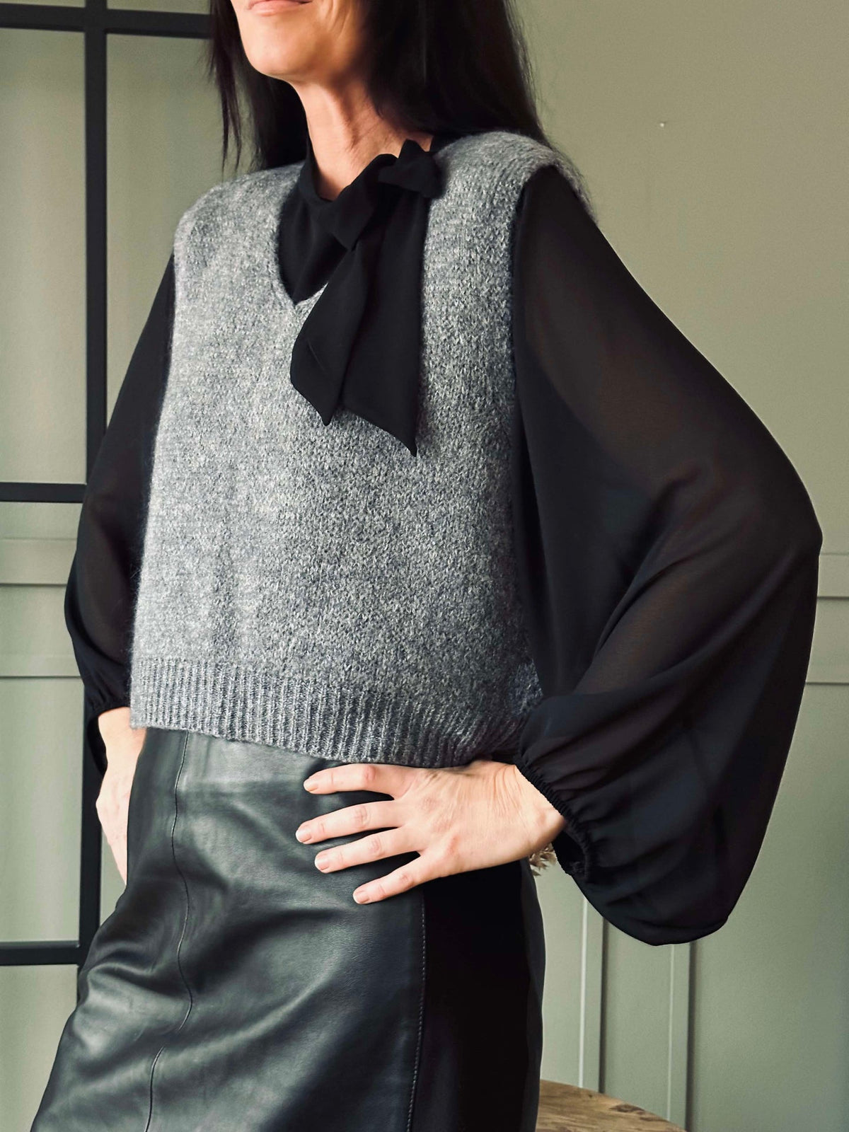Blouse met strik - Black
