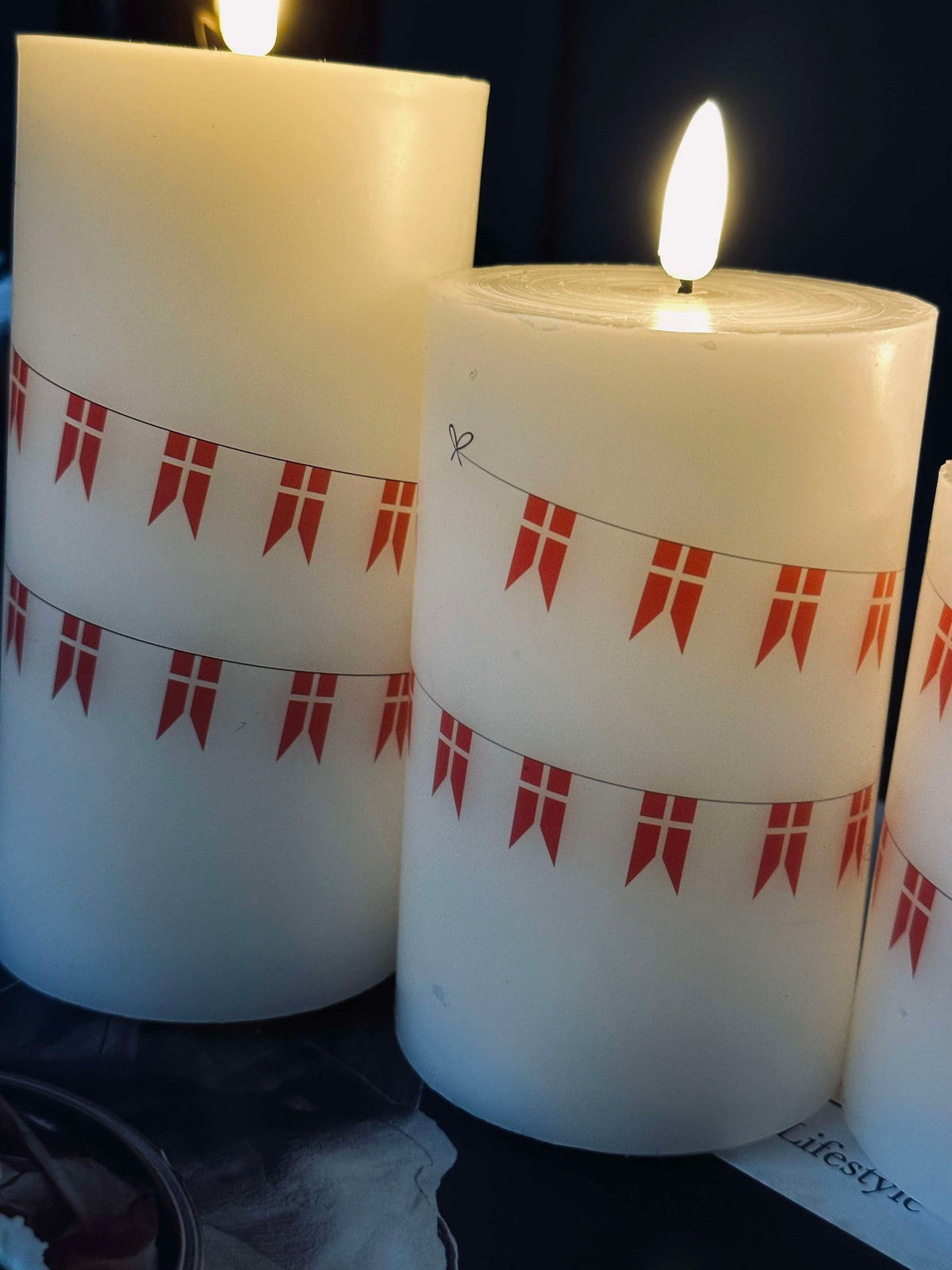 LED stompkaarsen met bloemen – Set van 3 stuks en afstandsbediening