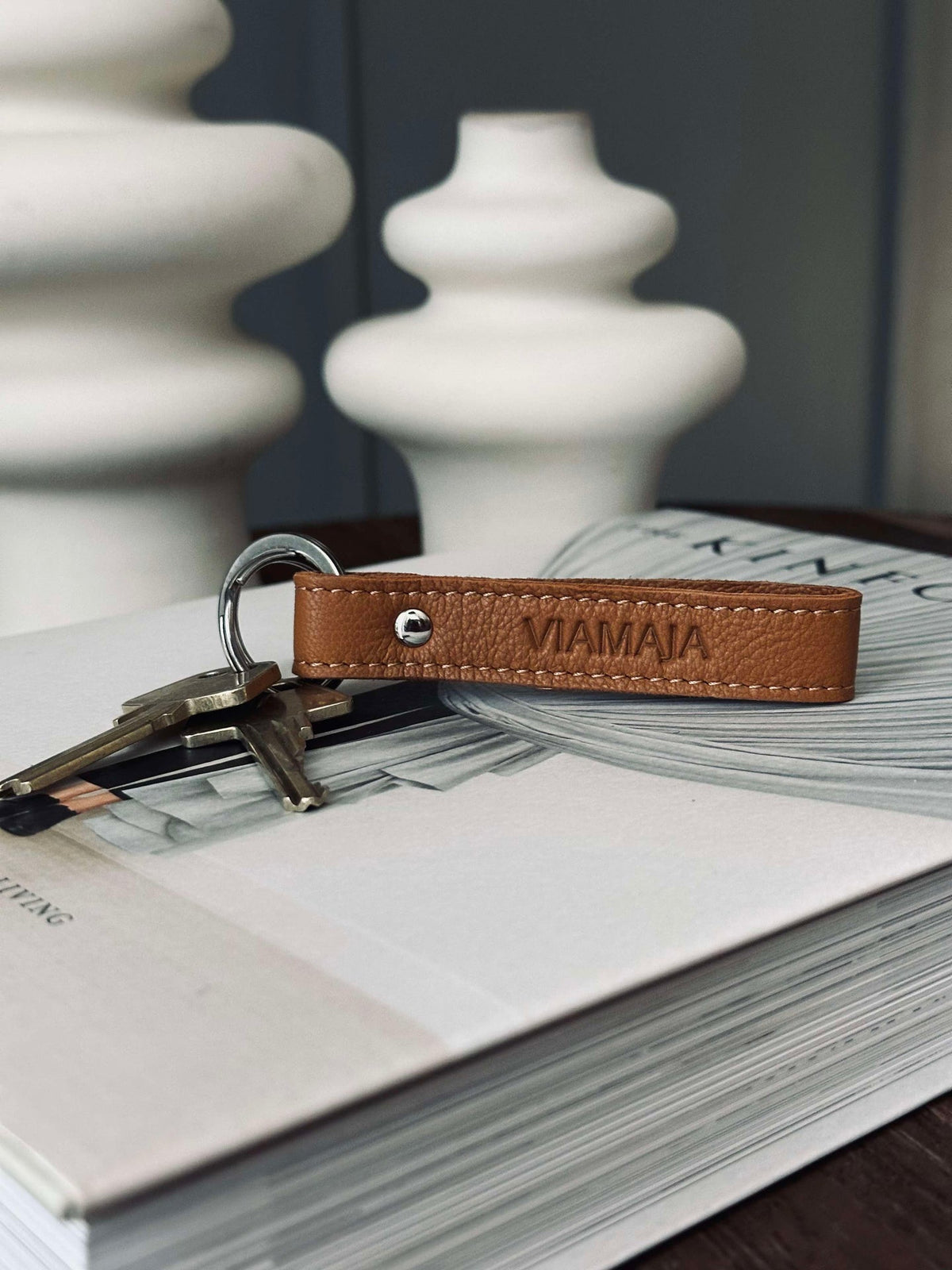 Sleutelhanger VIAMAJA - Cognac leer