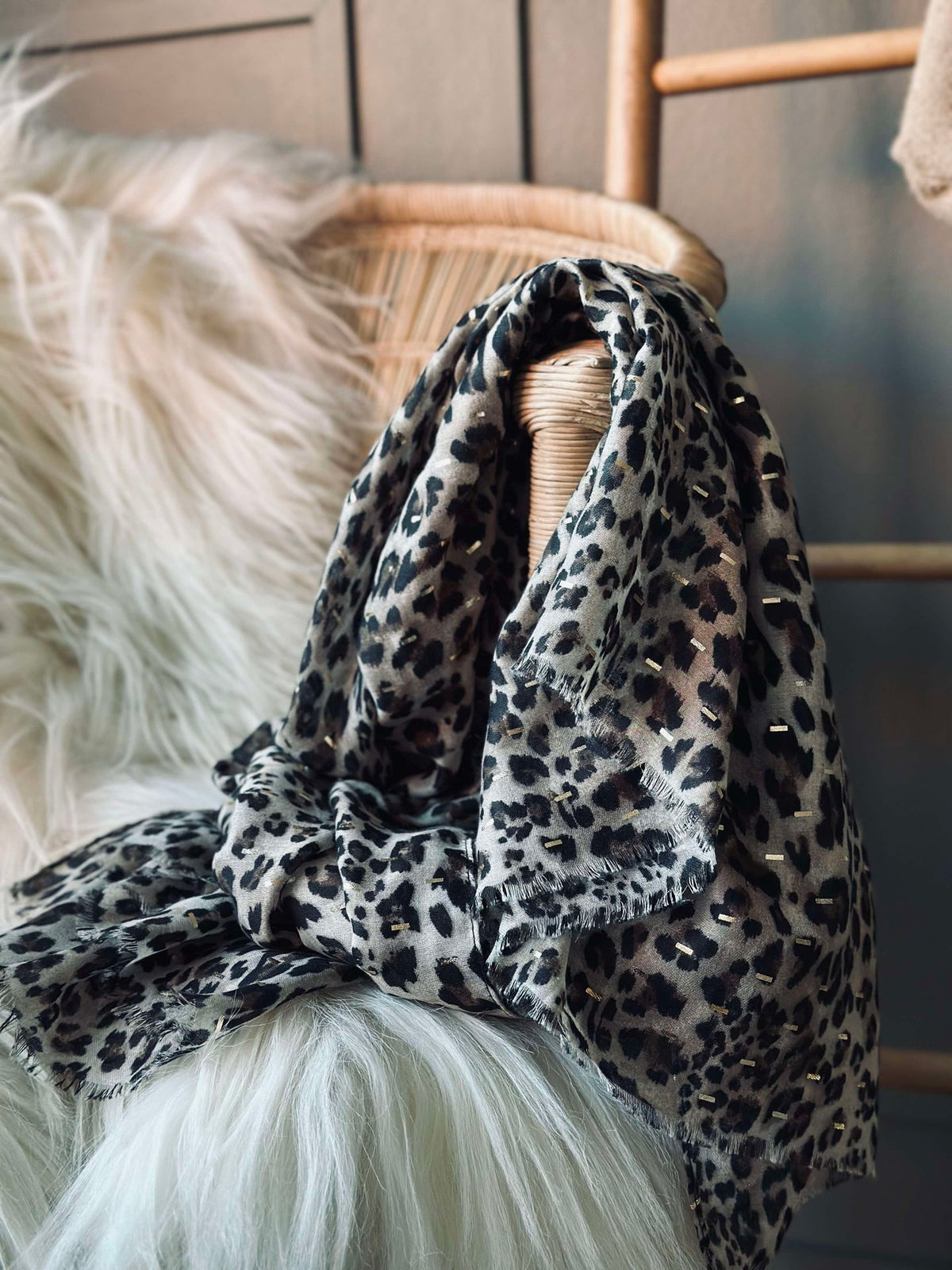 Sjaal Leopard met gouden detail - Camel