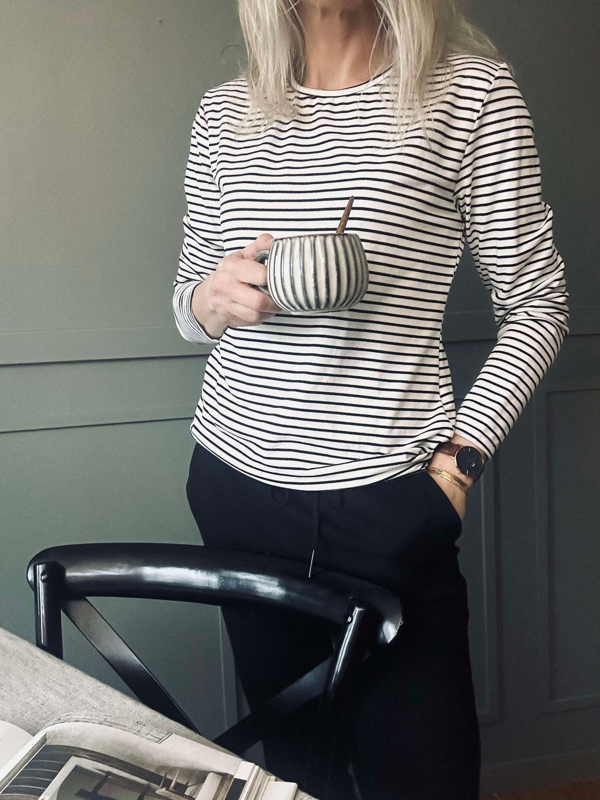Blouse Christel gestreept - Black / Creme