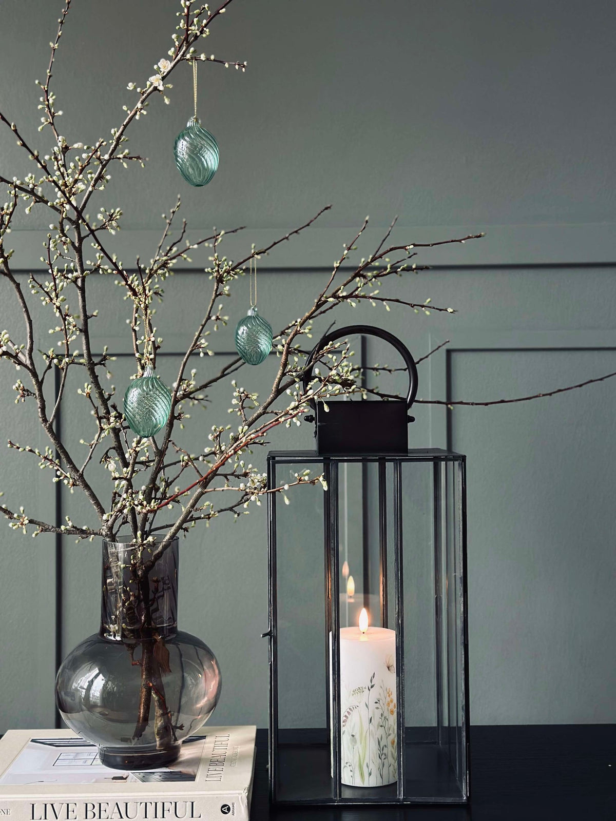 Hanger Ei van glas met strepen - 3 st. Groen