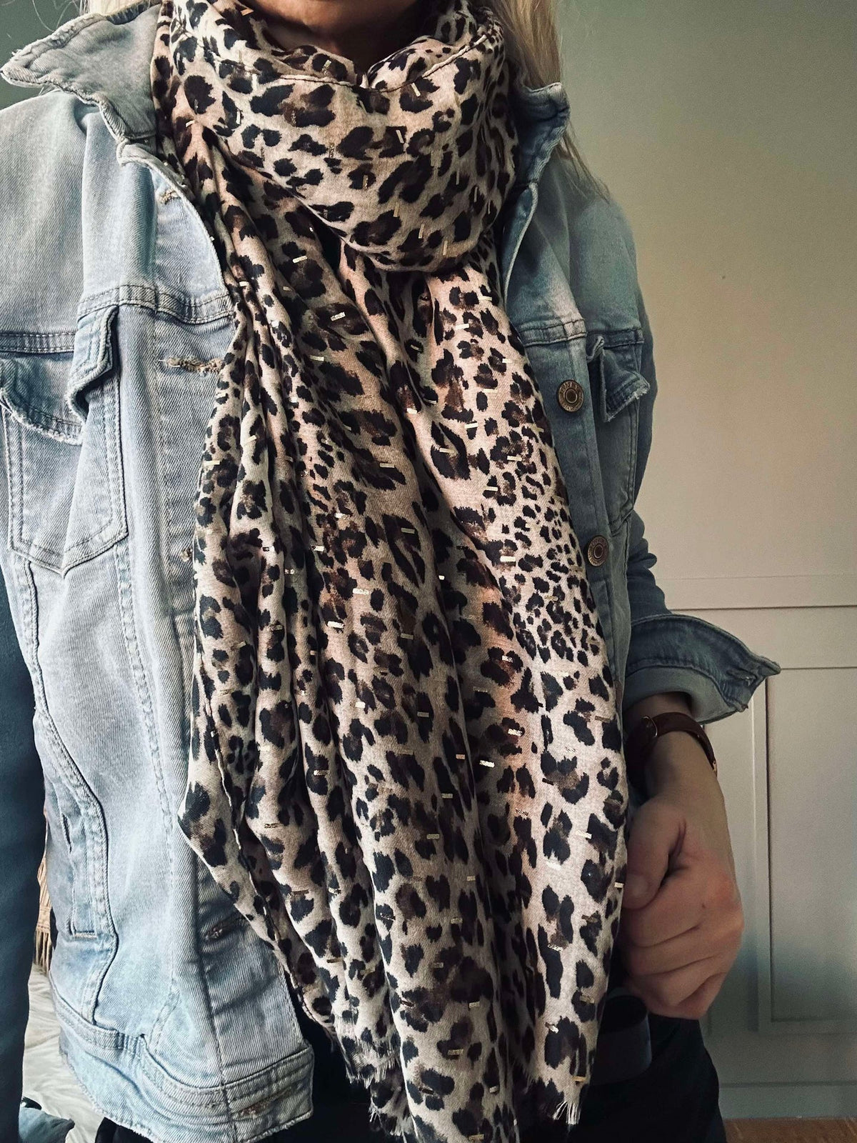 Sjaal Leopard met gouden detail - Camel
