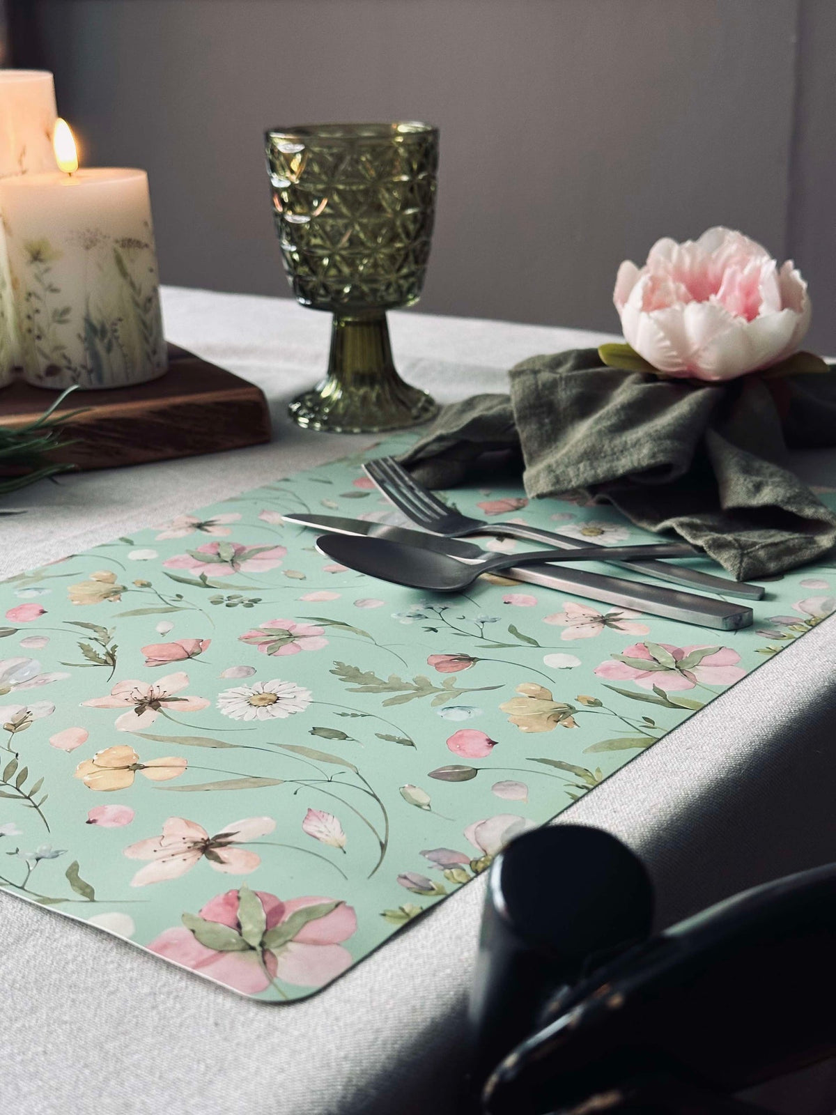 Placemat Flora - Dusty green