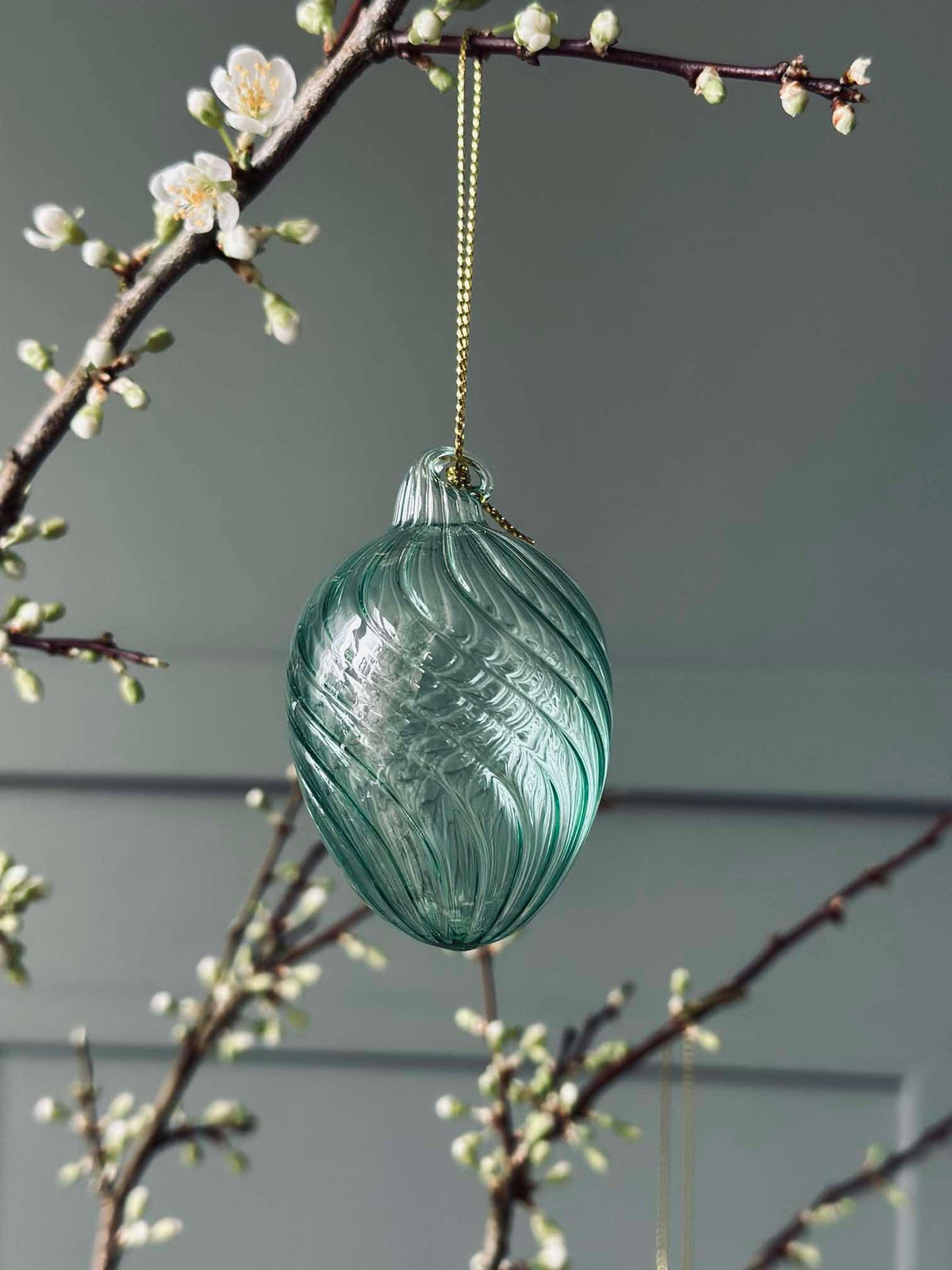 Hanger Ei van glas met strepen - 3 st. Groen