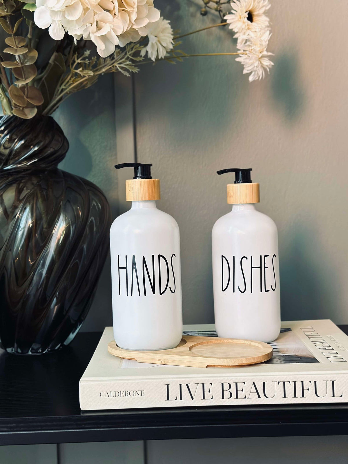 Zeepdispenser 2st. met tray - Wit