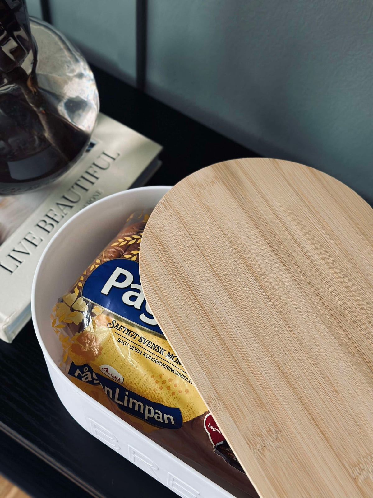 Broodtrommel met bamboe deksel - Wit