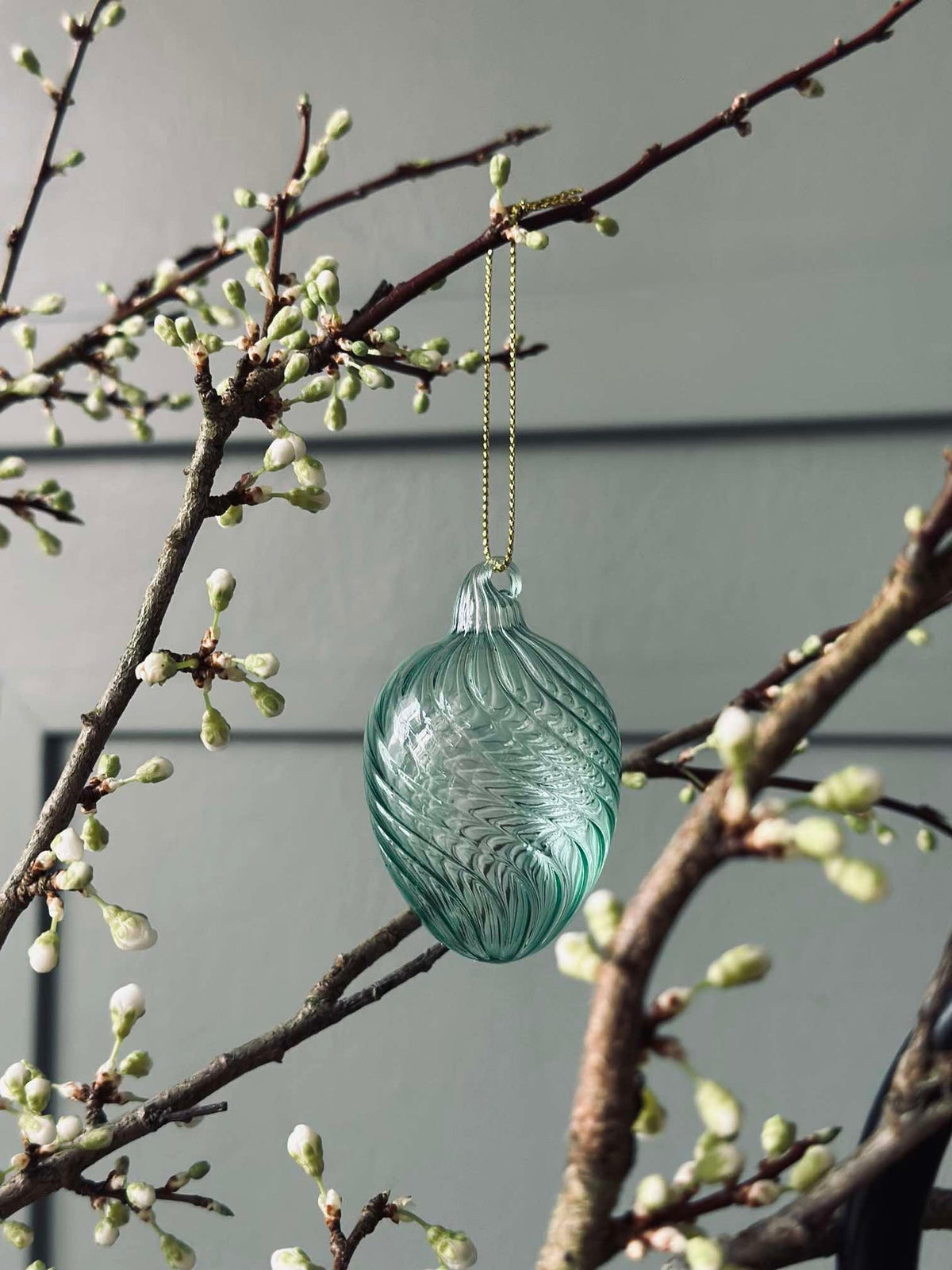 Hanger Ei van glas met strepen - 3 st. Groen