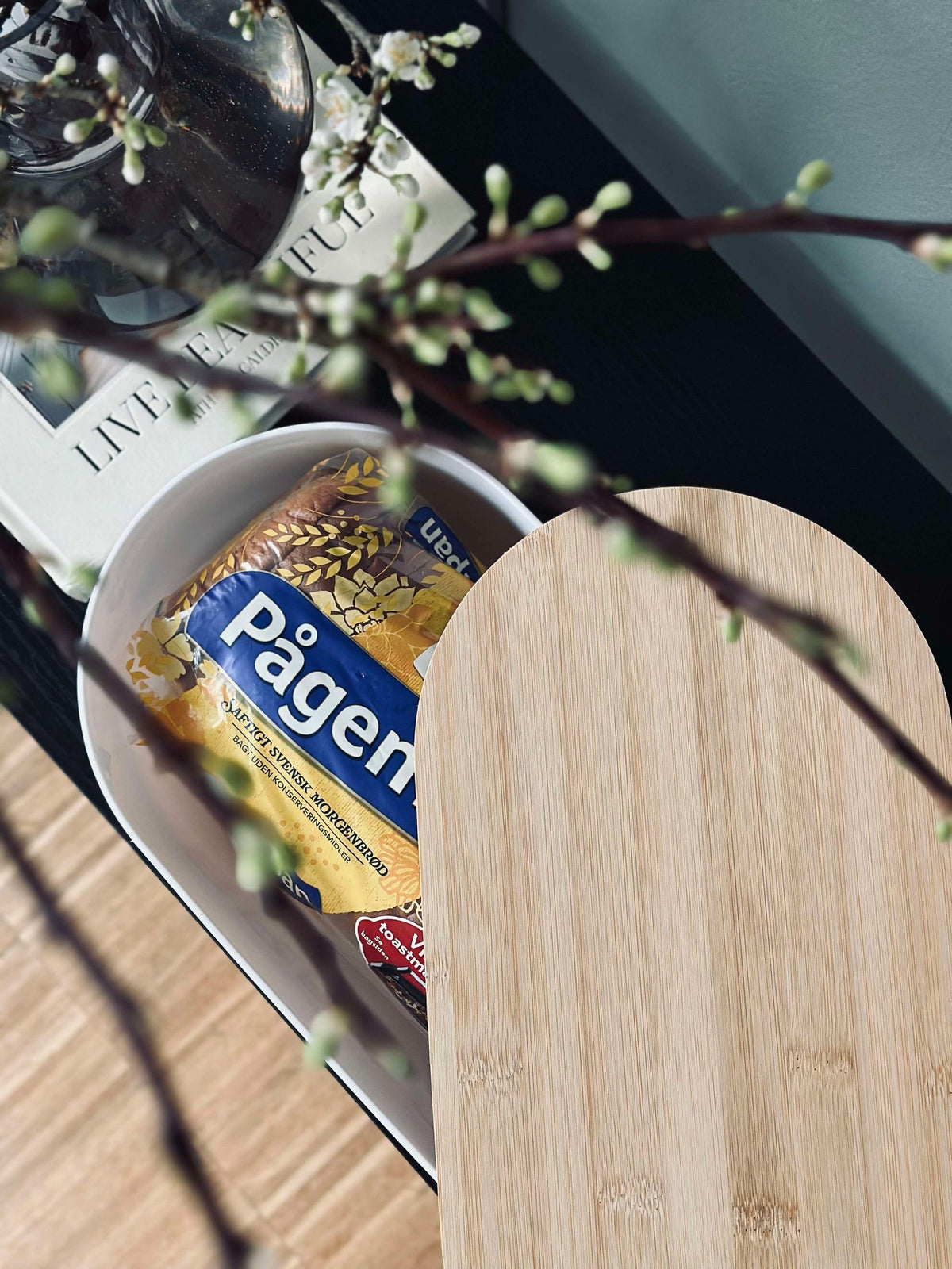 Broodtrommel met bamboe deksel - Wit