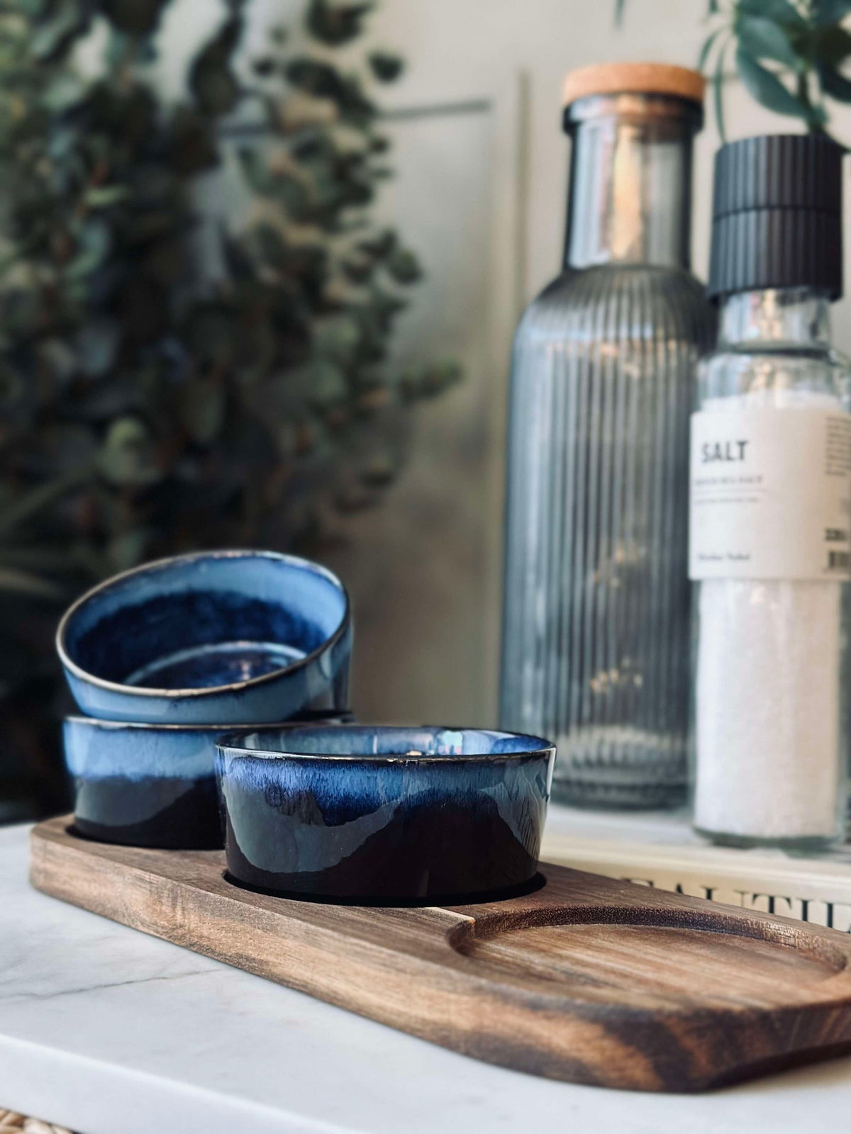 Tapas set met 3 schaaltjes en dienblad - Blue mix