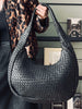 Elegante handgevlochten schoudertas - Black big
