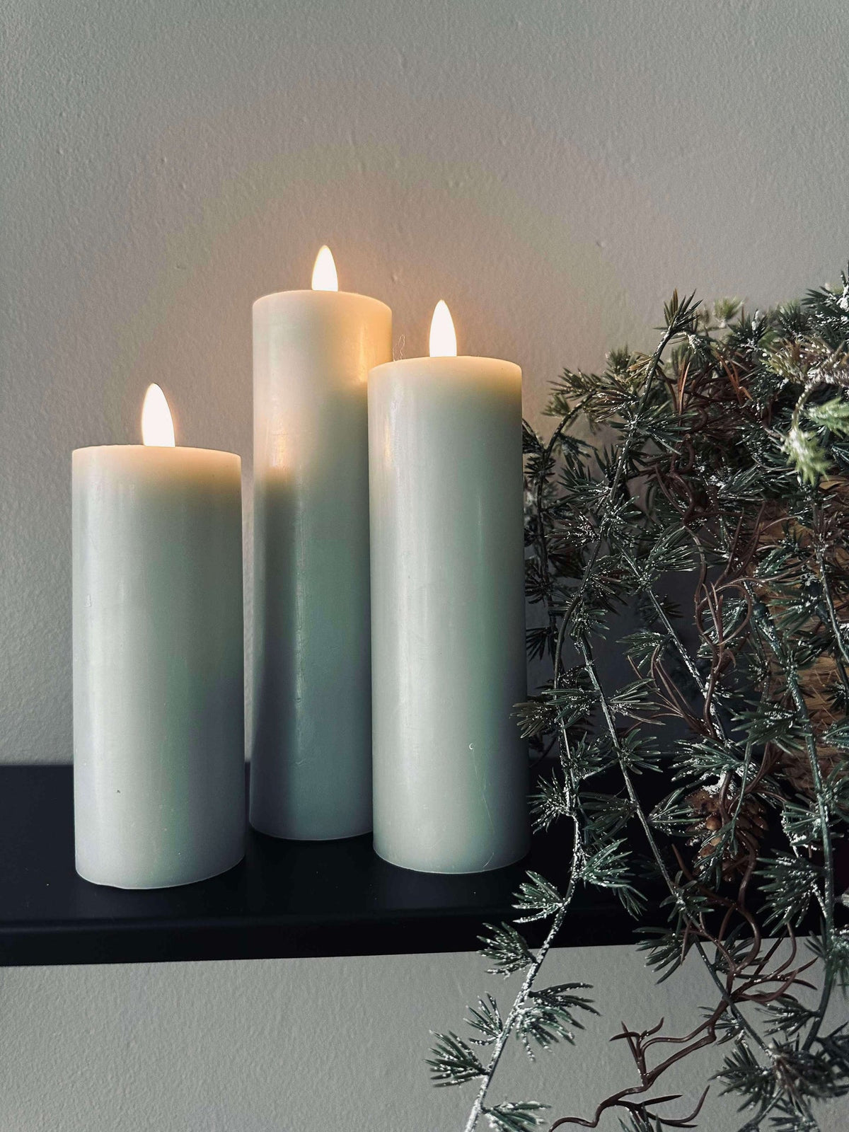 LED-blokkaarsen / Mint – 3 st. dia 5 cm