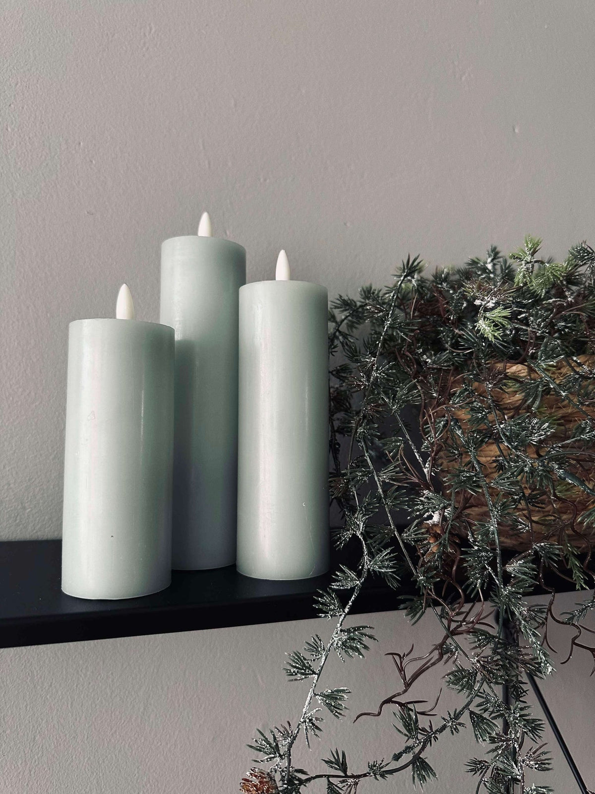 LED-blokkaarsen / Mint – 3 st. dia 5 cm