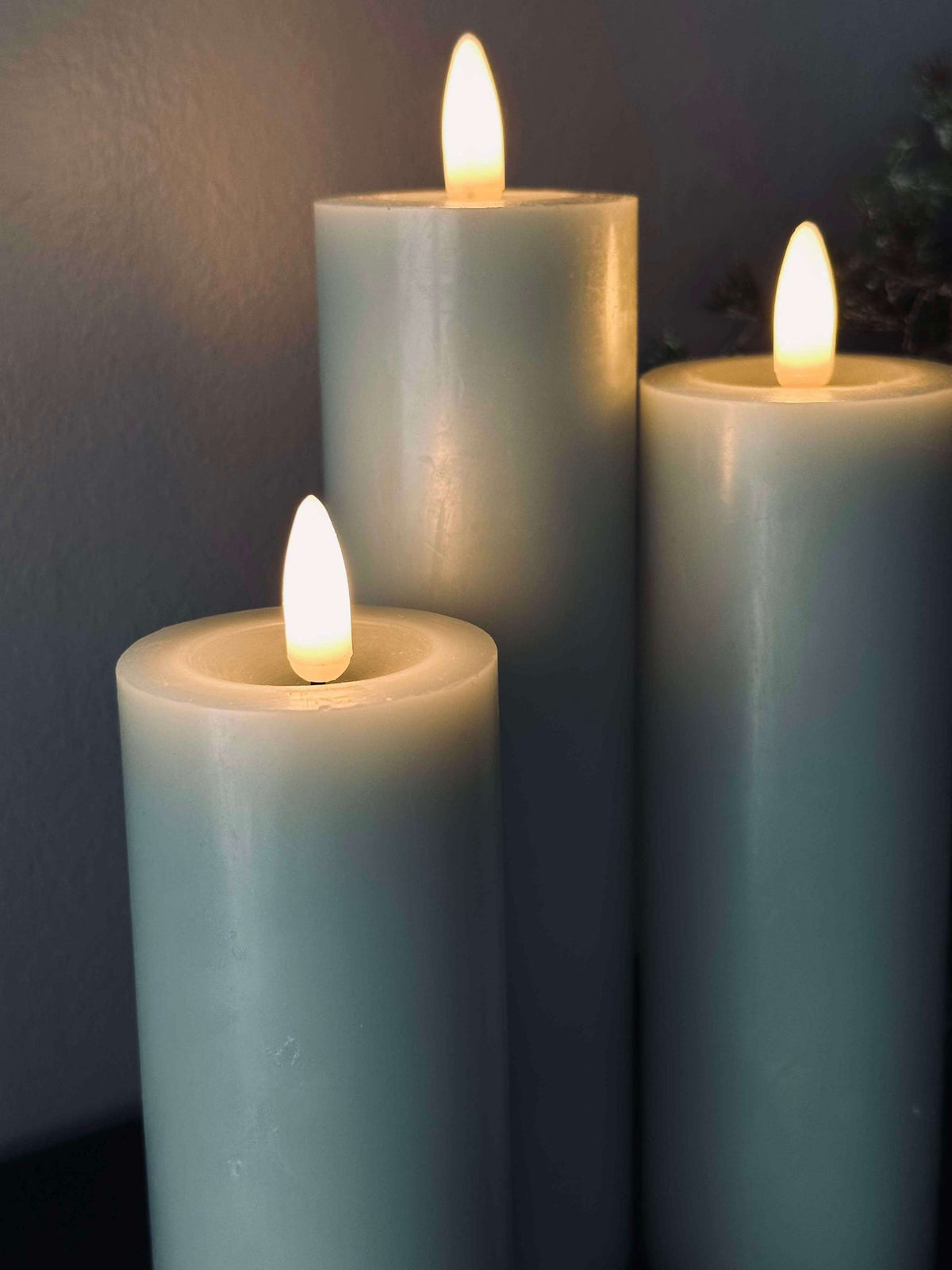 LED-blokkaarsen / Mint – 3 st. dia 5 cm