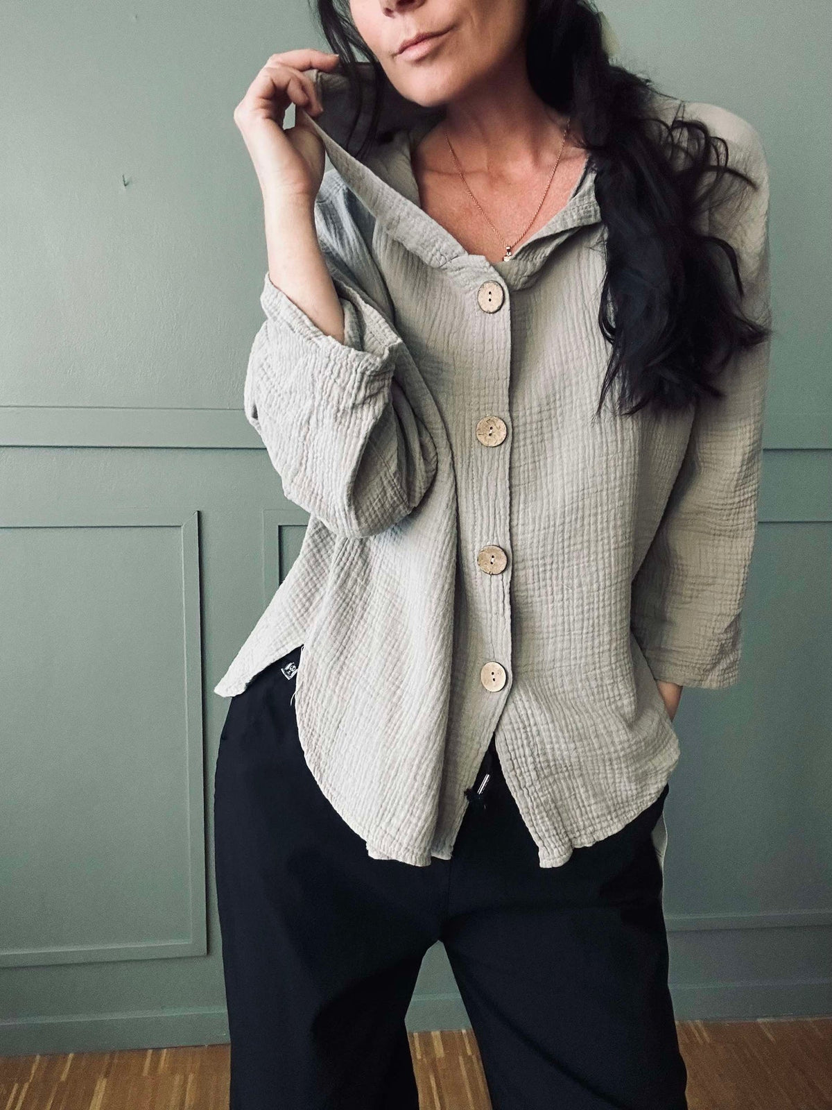 Cardigan van licht wafelpiqué katoen - Beige