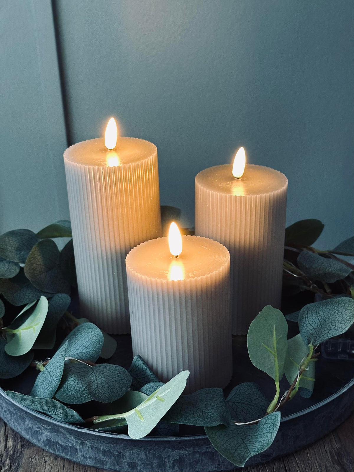 LED Blokkaarsen Zand met groeven - Set van 3 stuks