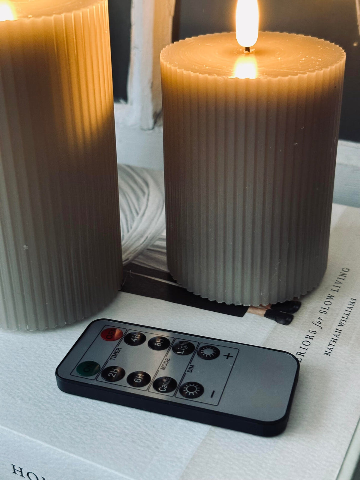 LED Blokkaarsen Zand met groeven - Set van 3 stuks