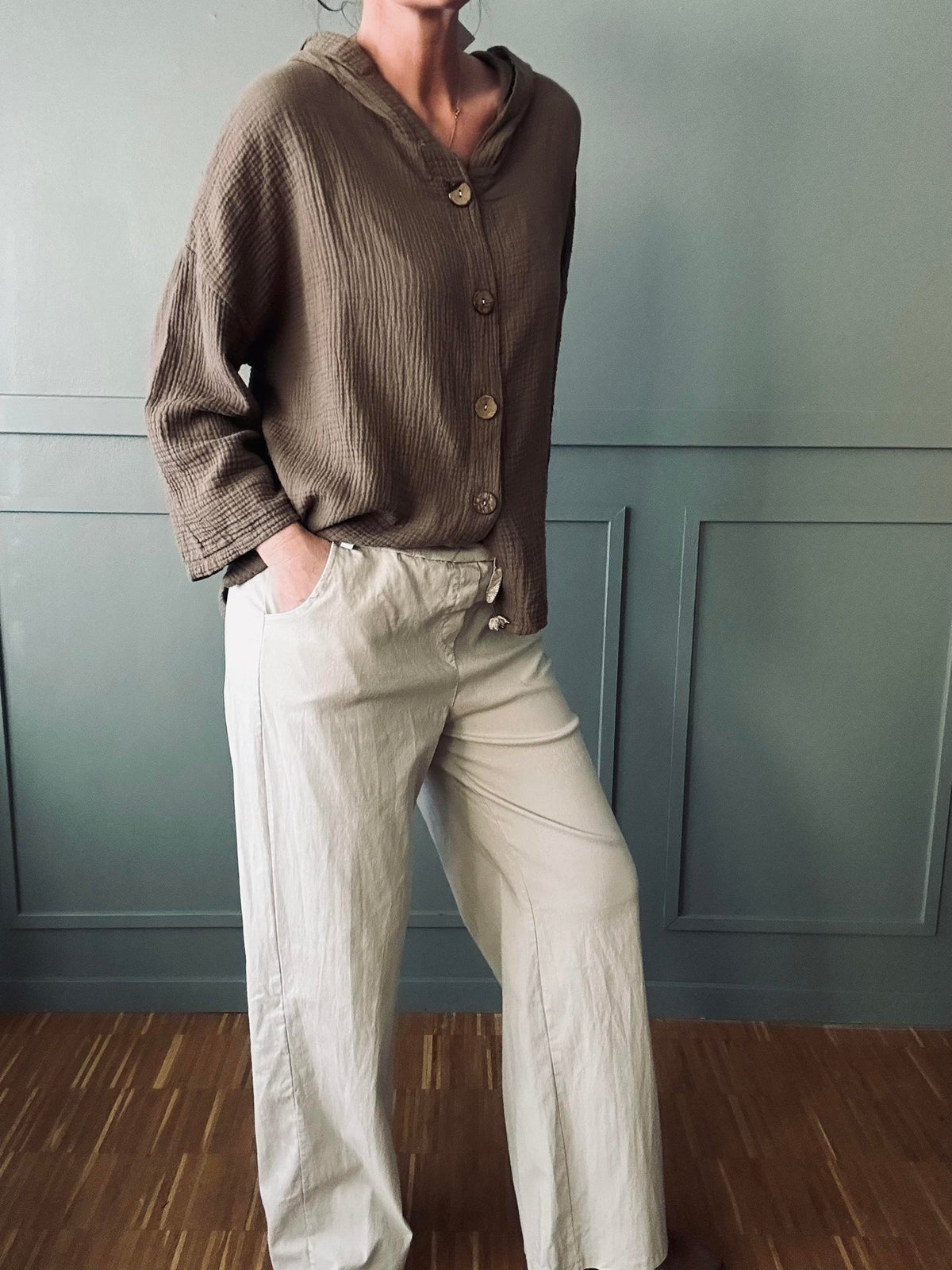 Broek m. stretch Wit – plus onesize 40-48