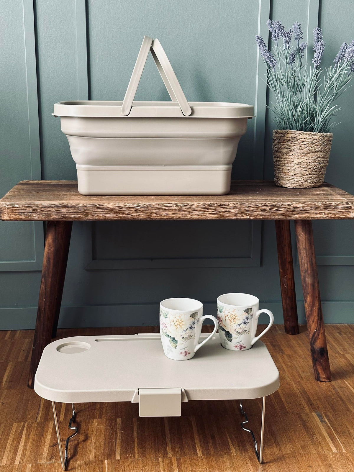 Opvouwbare picknickmand m. deksel beige