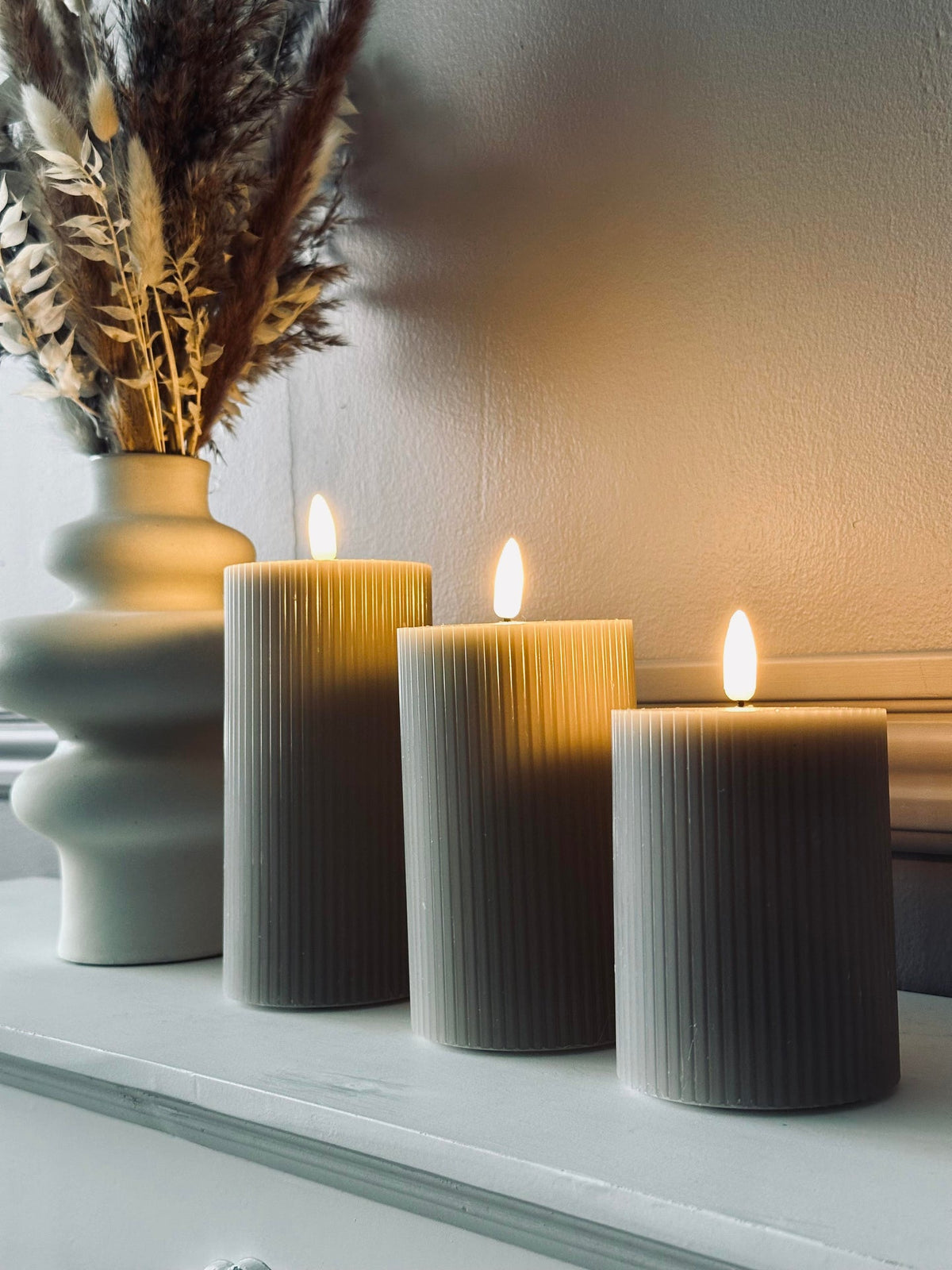 LED Blokkaarsen Zand met groeven - Set van 3 stuks