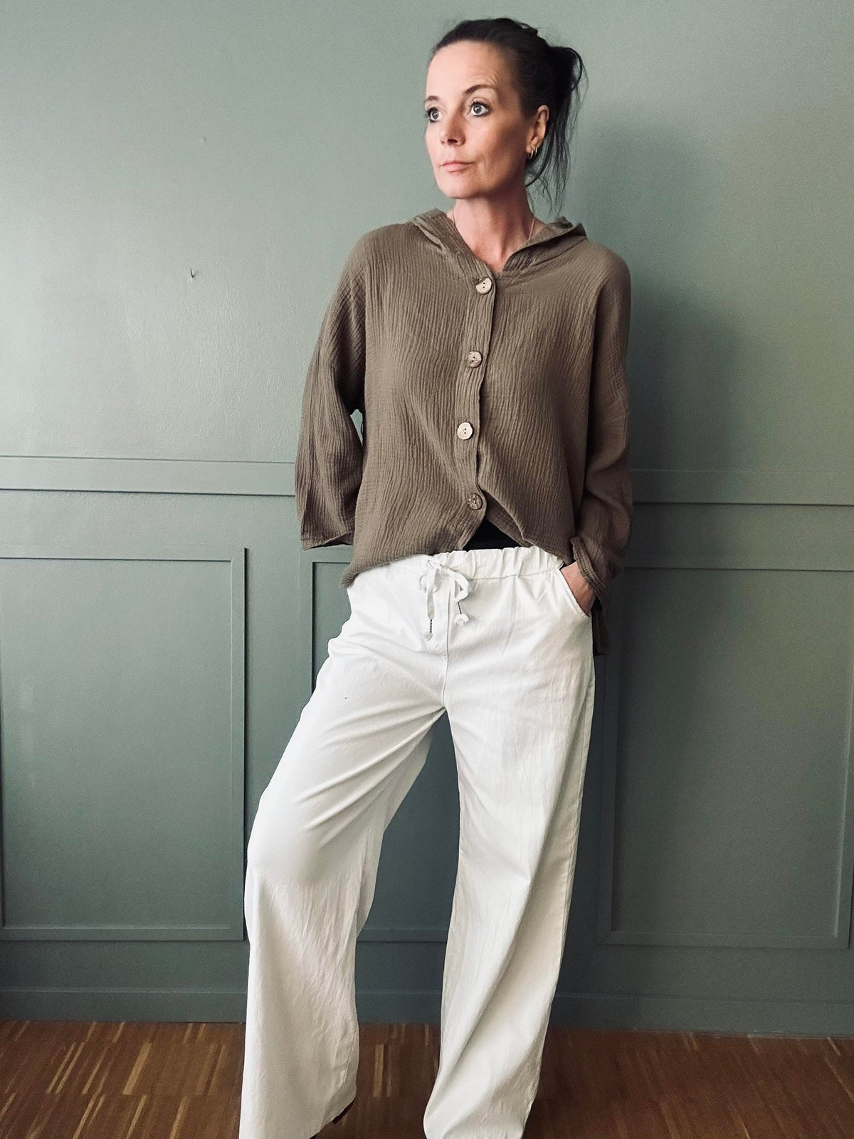 Broek m. stretch Wit – plus onesize 40-48