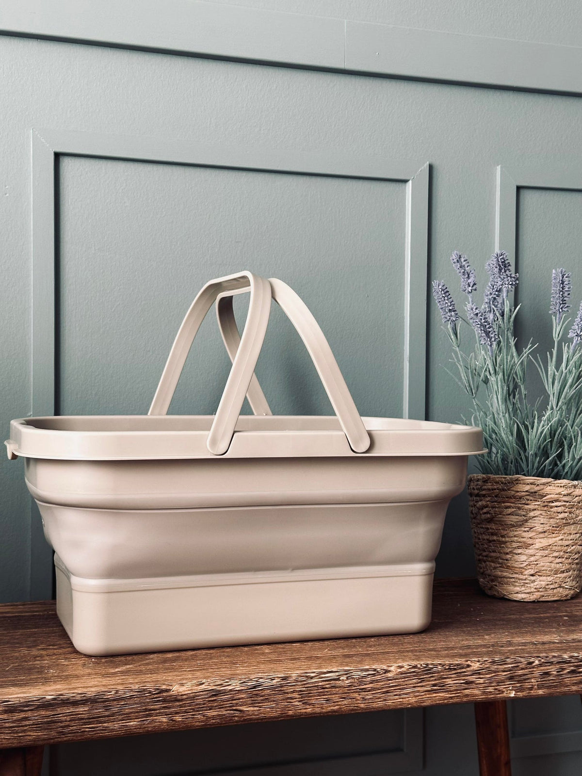 Opvouwbare picknickmand m. deksel beige