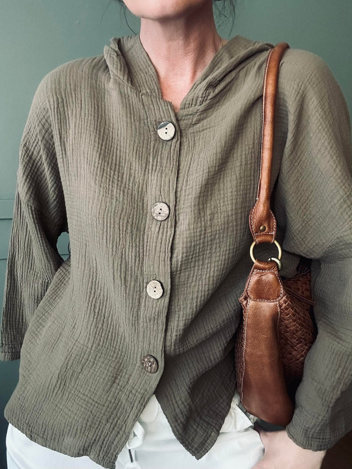 Cardigan van licht wafelkatoen - Brown