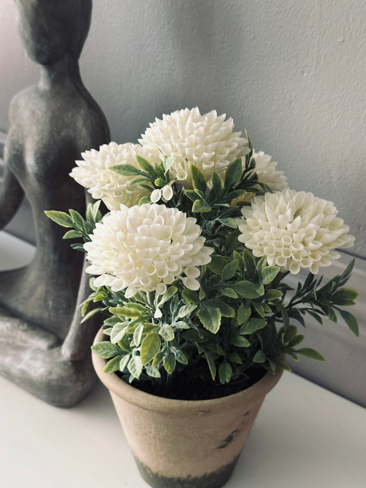 Bloem in rustieke pot - Wit