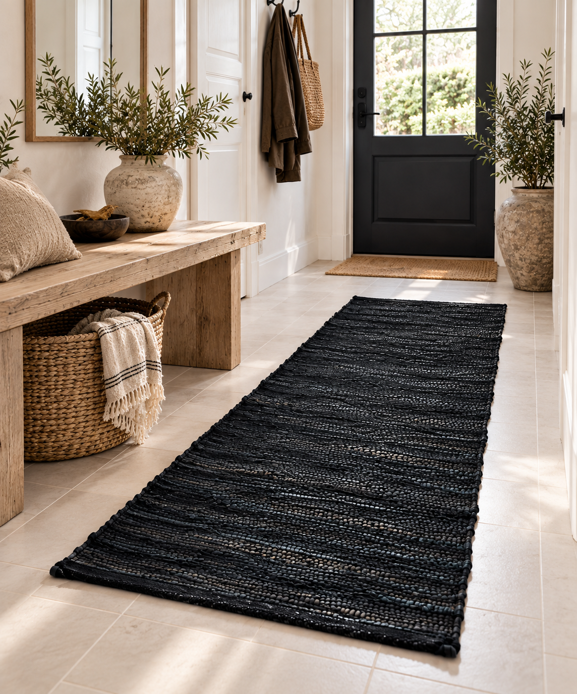 Vloerkleed van leer – Zwart 70X200cm