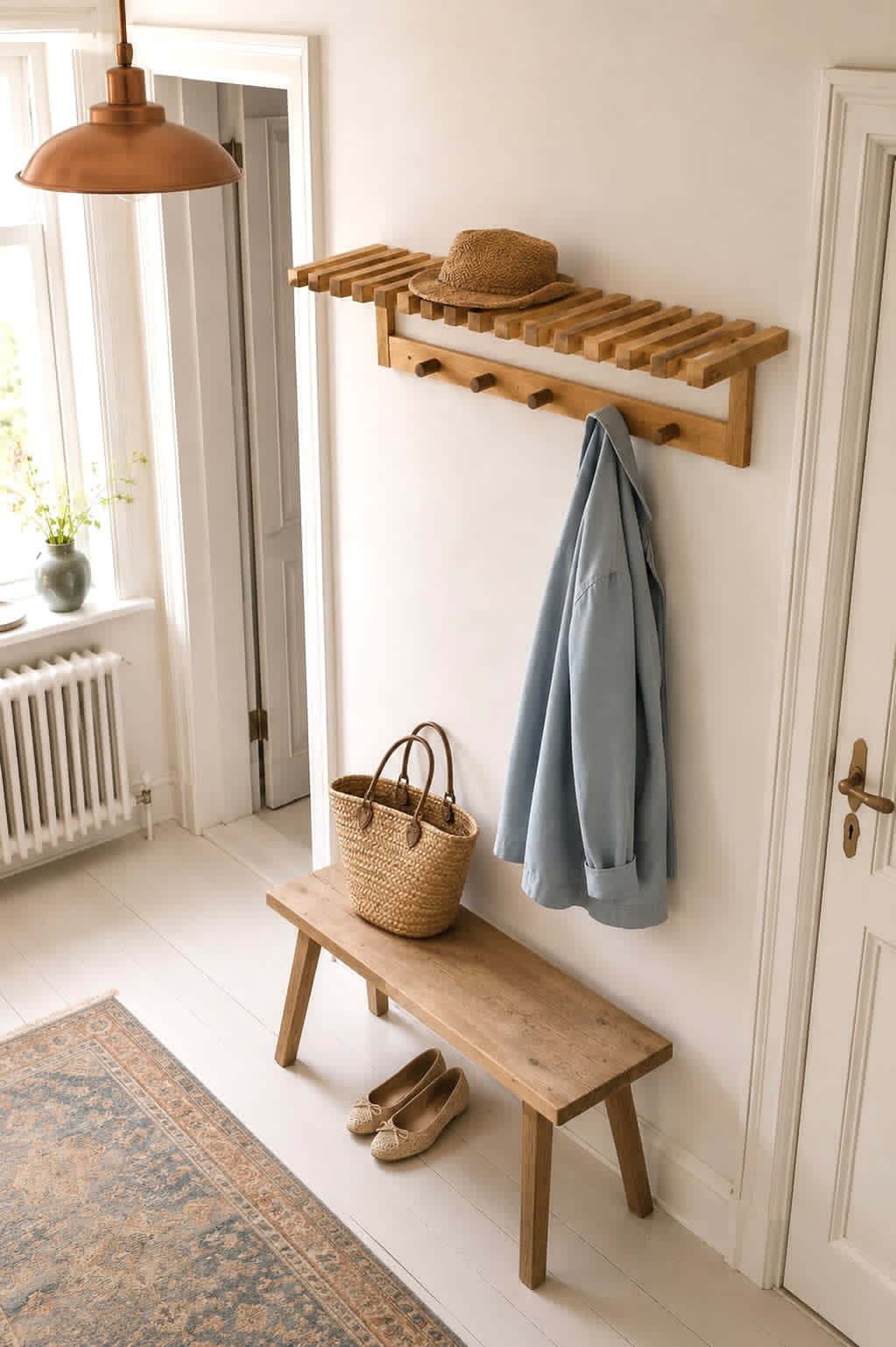 Hoedenplank met haken in eikenhout
