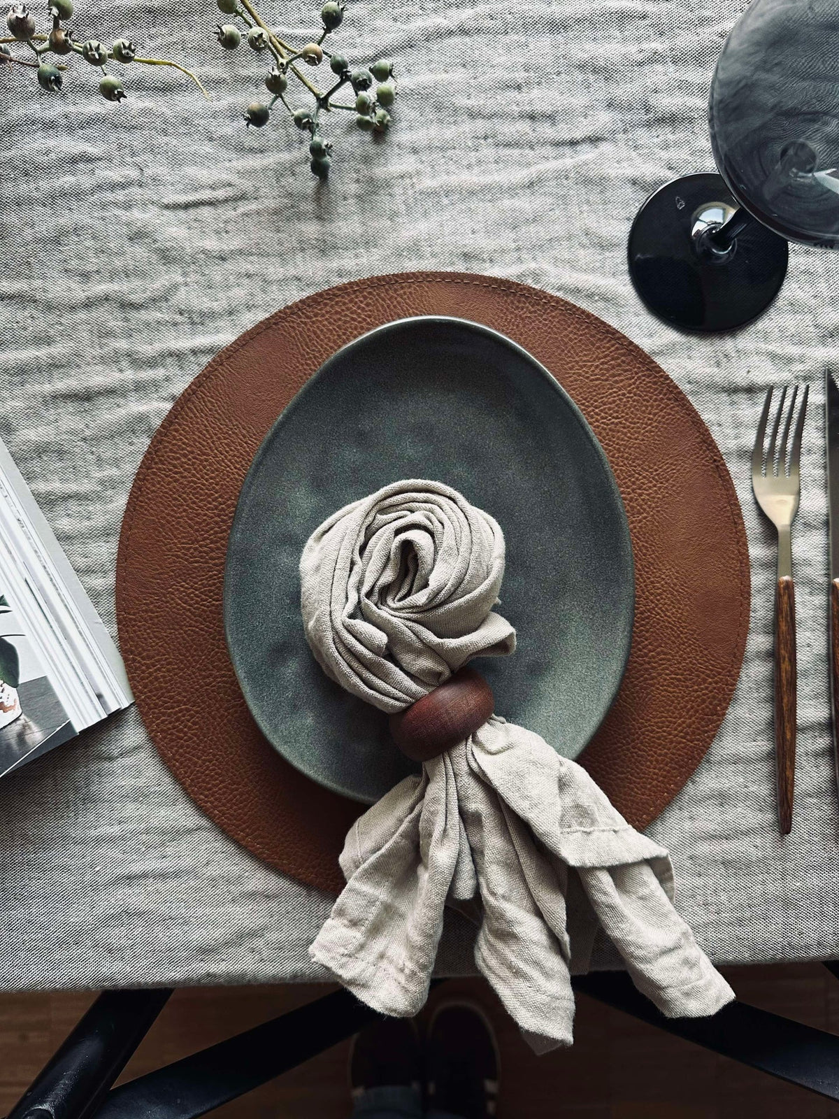 Omkeerbare placemat - Cognac / zwart