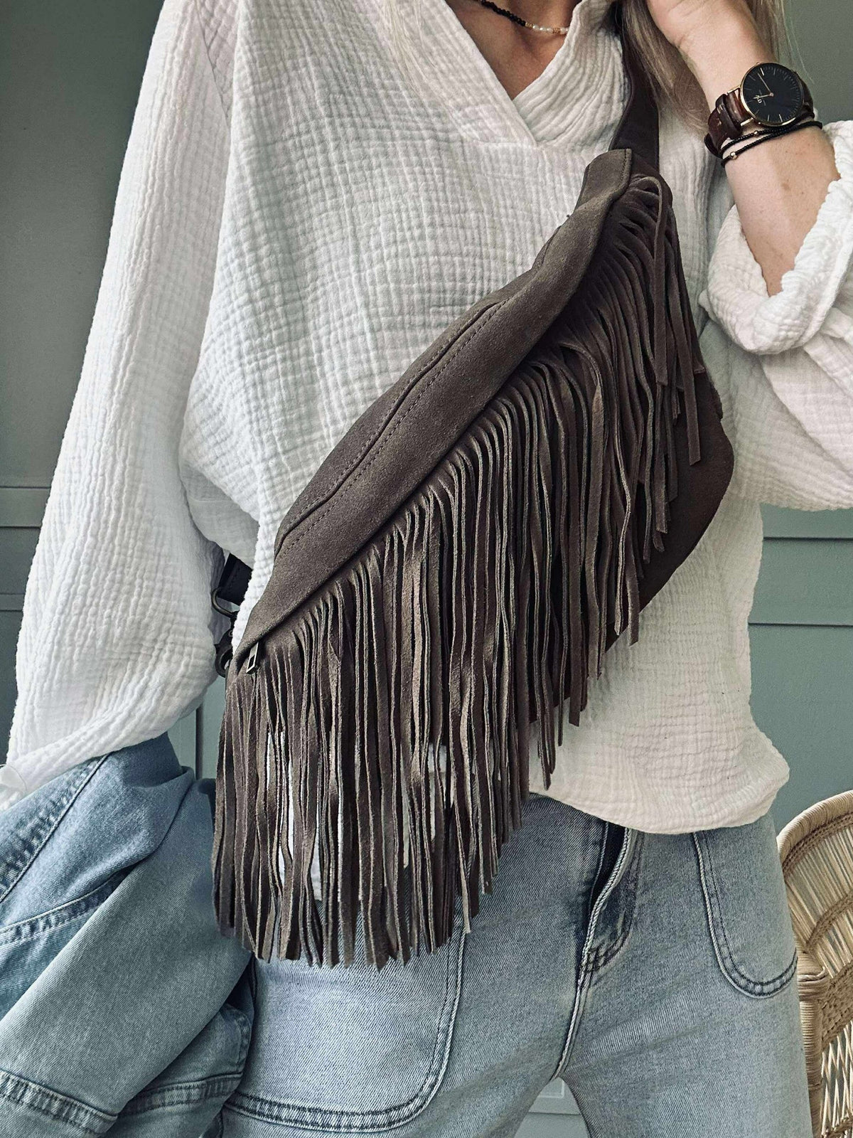 Bumbag met franjes - Deer brown