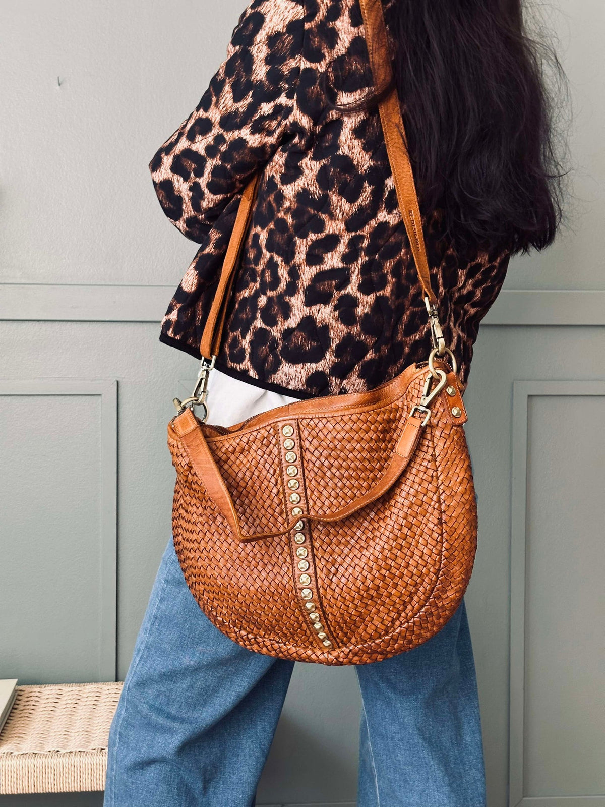 Crossover JOMA vlechtwerk en studs - Cognac