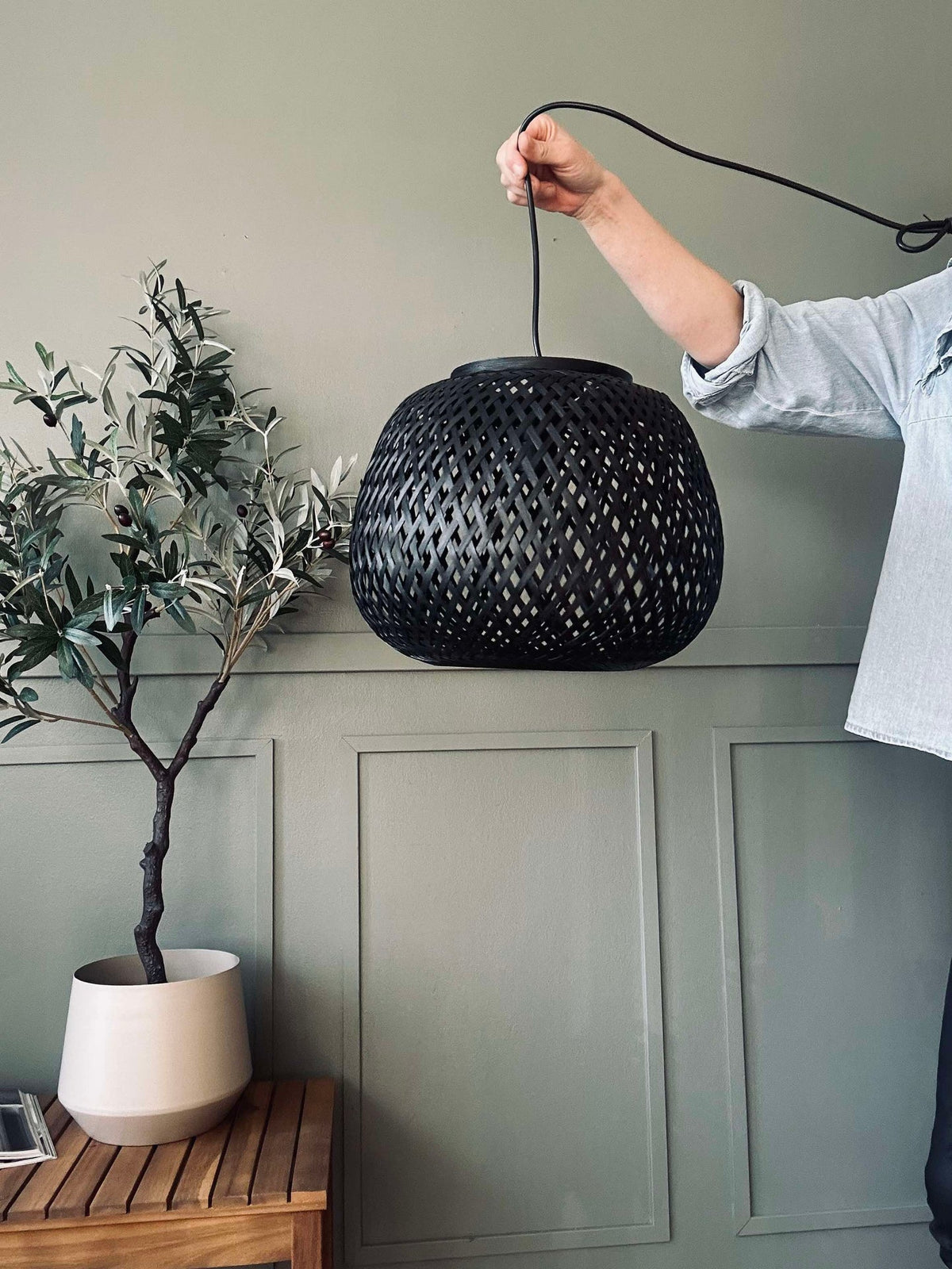 Lamp bamboe - Zwart dia 33