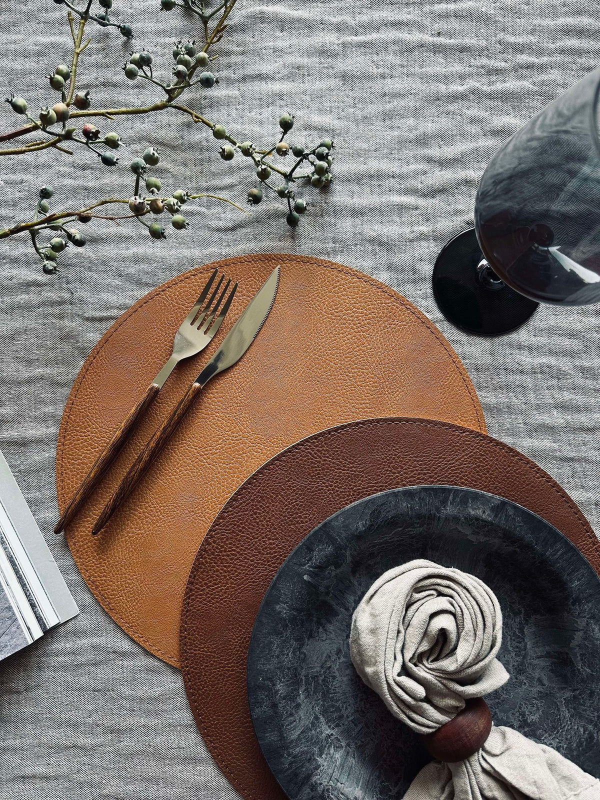 Omkeerbare placemat - Cognac / naturel
