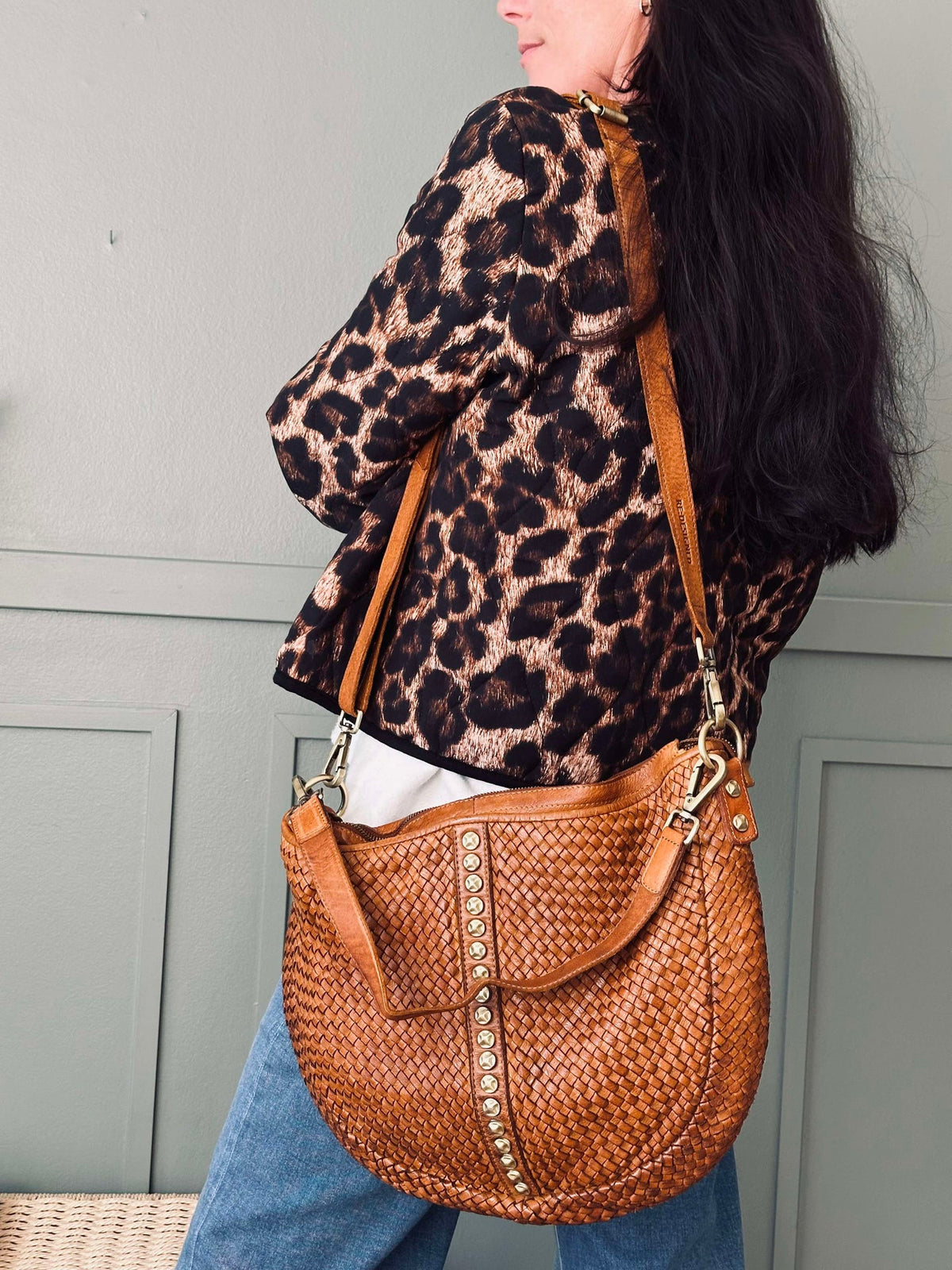 Crossover JOMA vlechtwerk en studs - Cognac