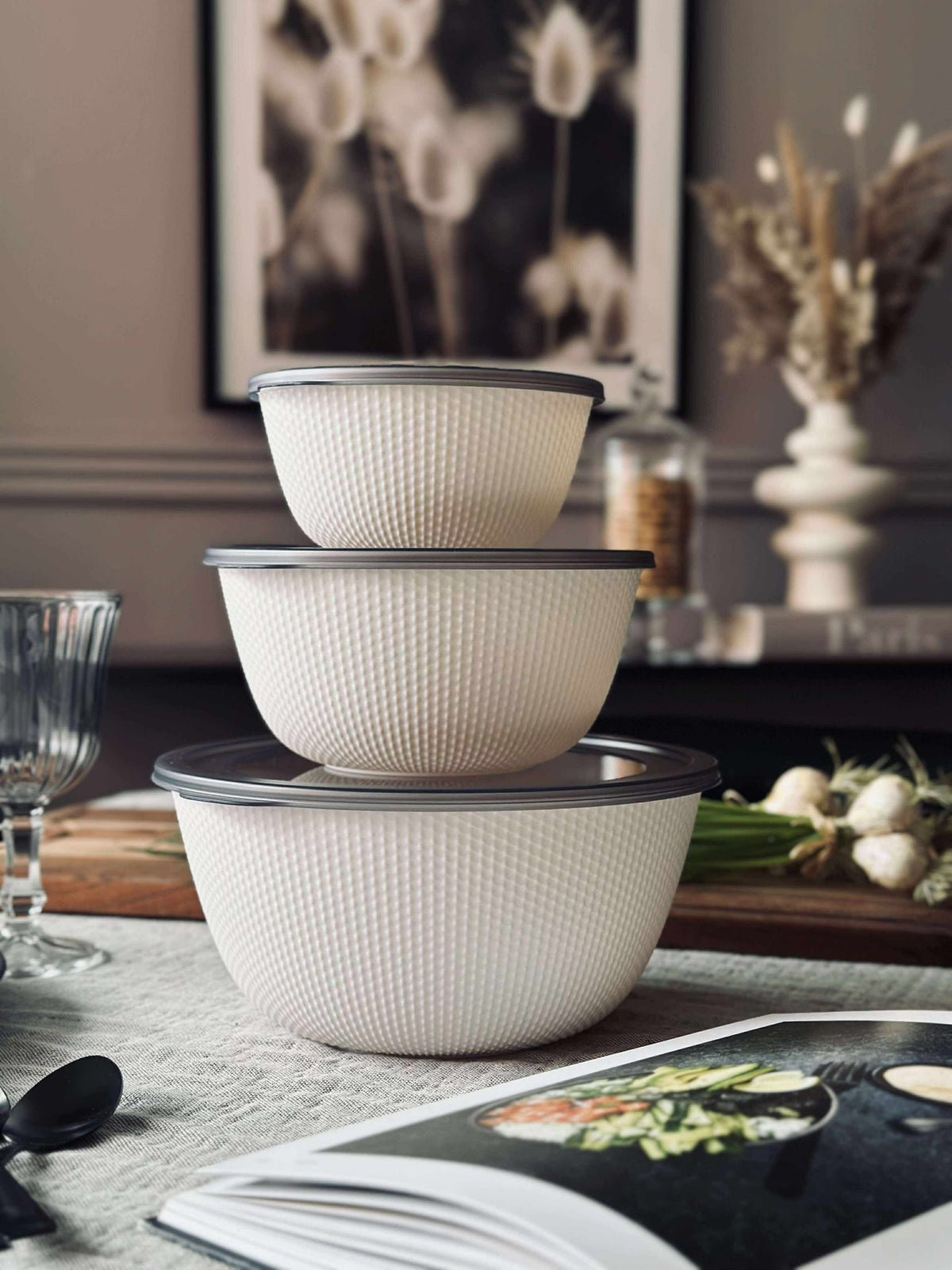Schalen met deksel - Set van 3 st. White
