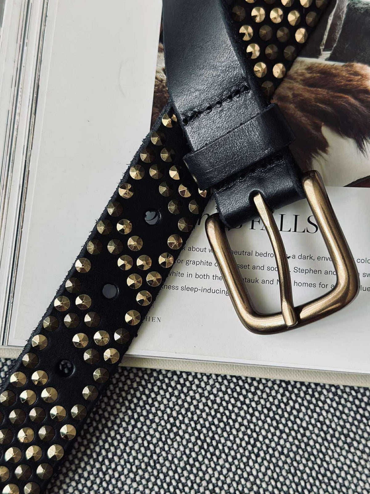 Jeansriem met studs - Black / gold