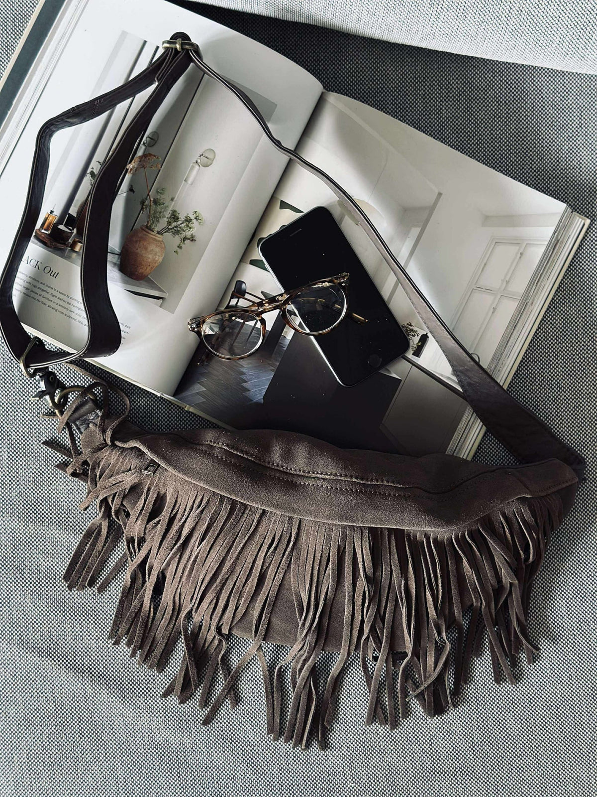 Bumbag met franjes - Deer brown