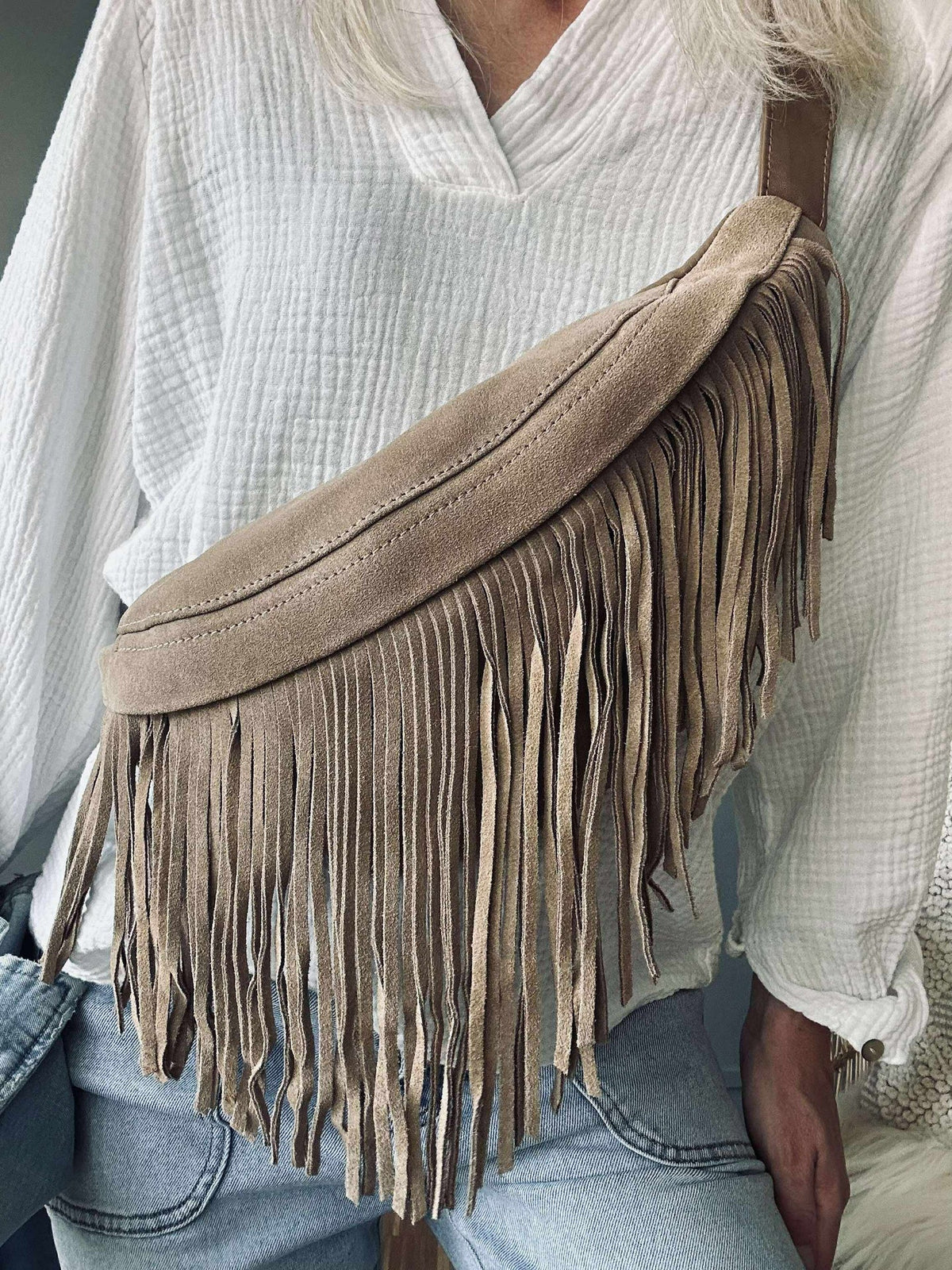 Bumbag met franjes - Zand