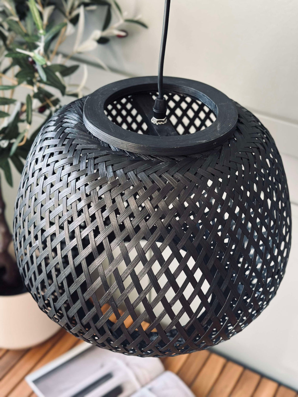 Lamp bamboe - Zwart dia 33
