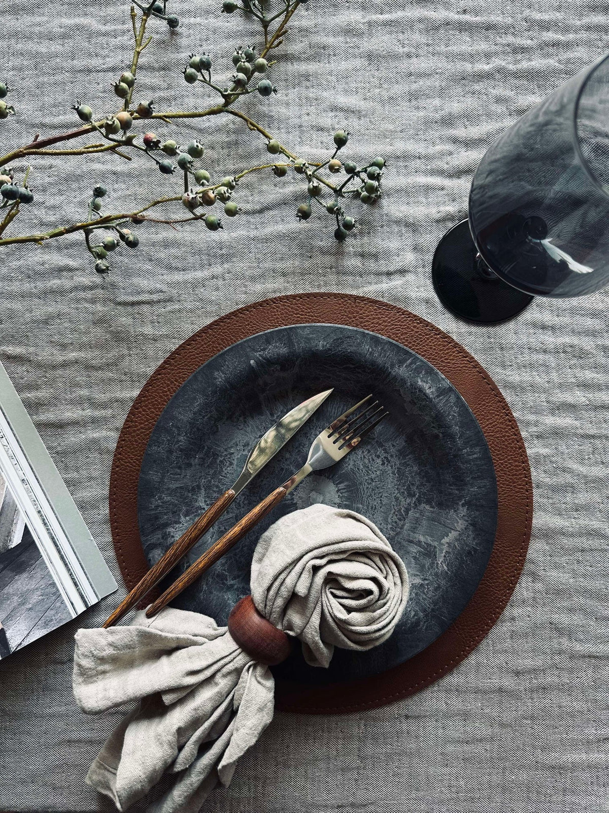 Omkeerbare placemat - Cognac / naturel